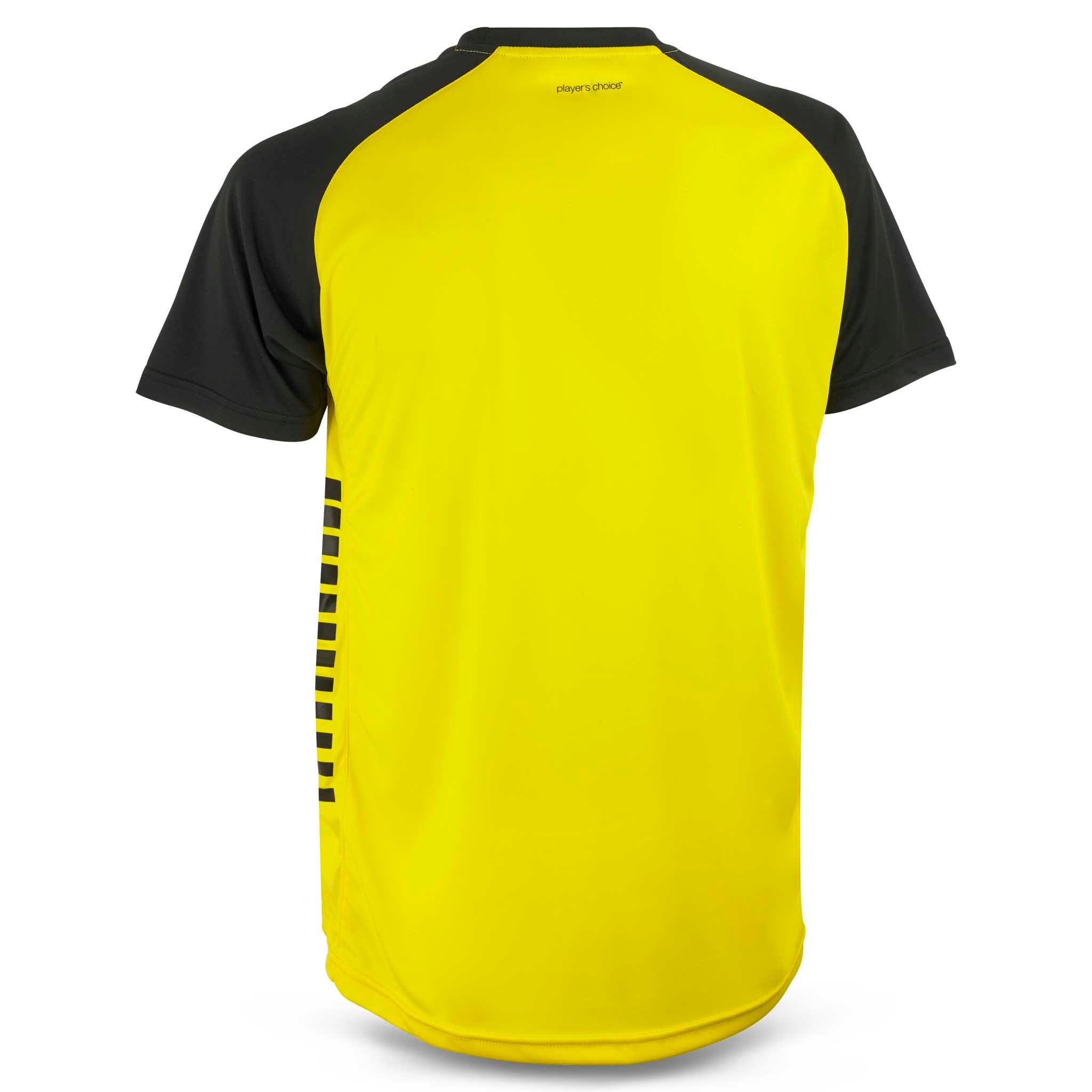 Bagside af gul og sort Player shirt S/S Pisa X, Match & Training wear med korte ærmer til fodbold.