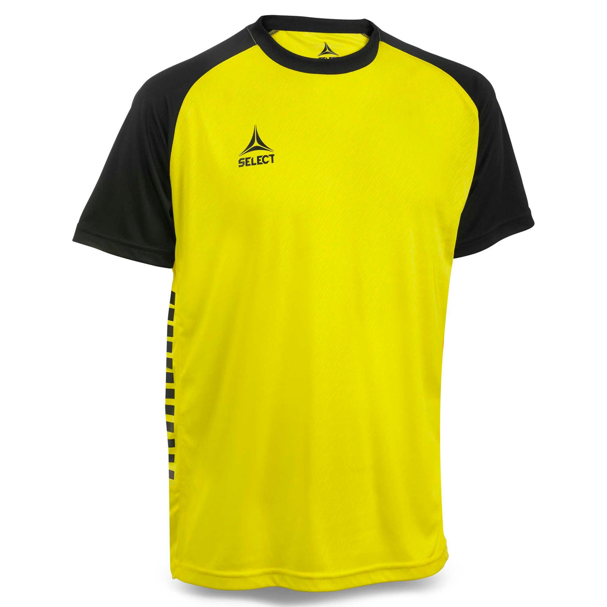 Forside af Player shirt S/S Pisa X, Kamp- og træningstøj, i gul med sorte skuldre og ærmer til fodbold.