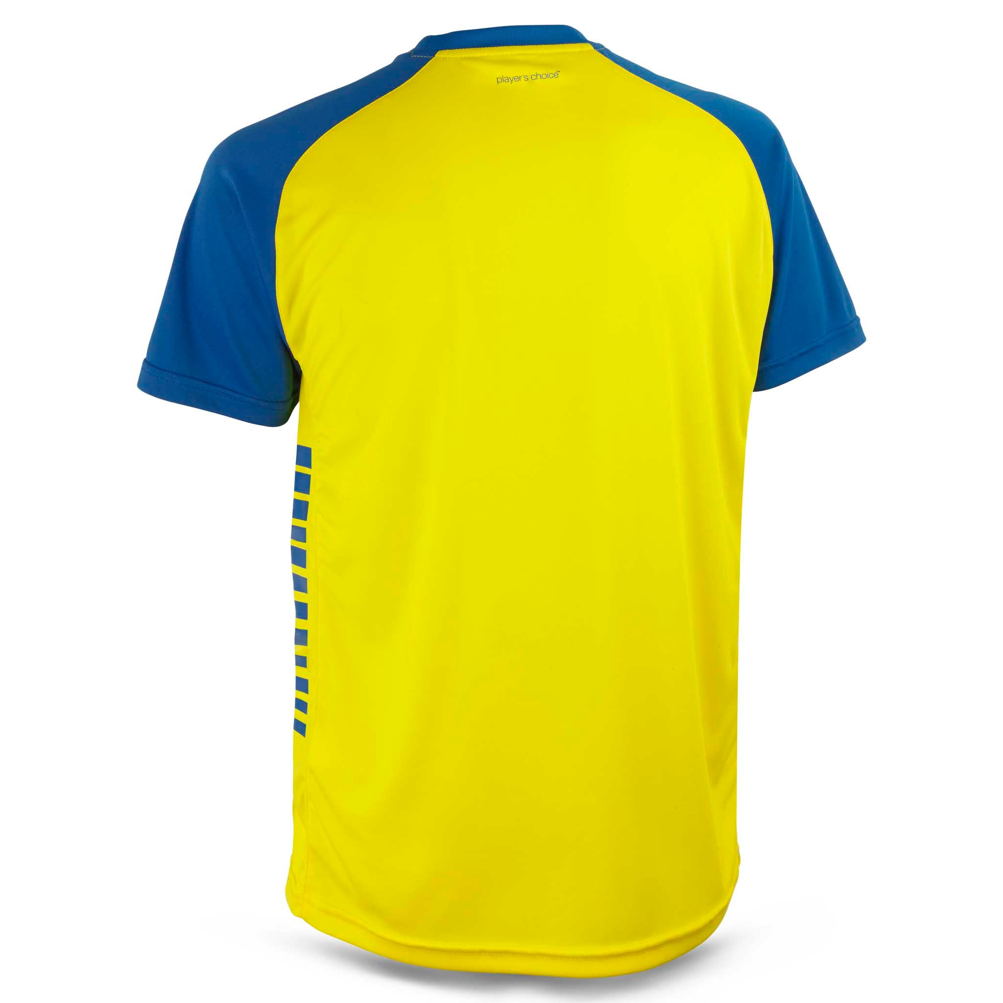 Player Shirt S/S Pisa X, kamp- og træningstøj, bagside, gul med blå ærmer