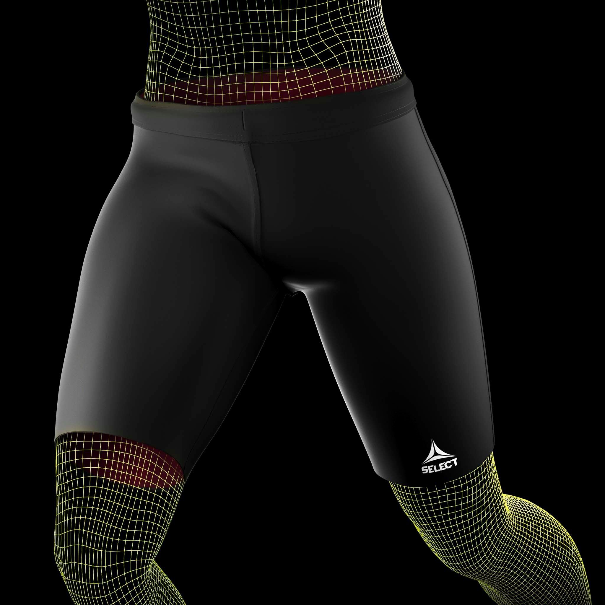 Sorte Thermal Shorts, sports support, båret af en fodboldspiller, set forfra med hvidt logo.