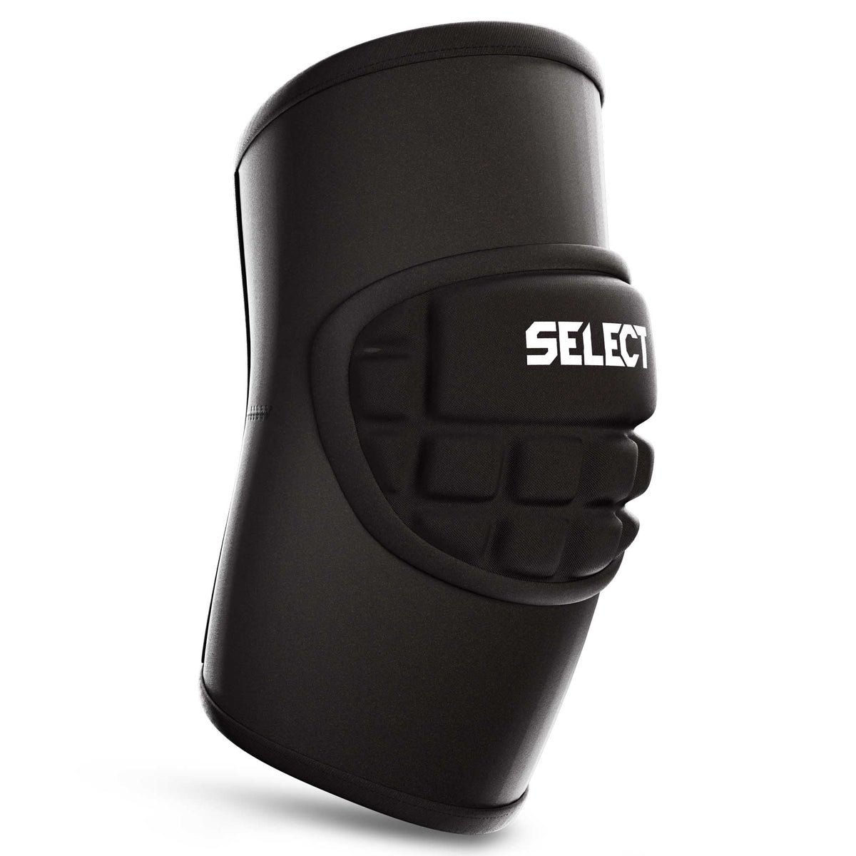 Elbow Protection 1, sort sports support med hvidt logo og polstret front, vist fra forsiden.