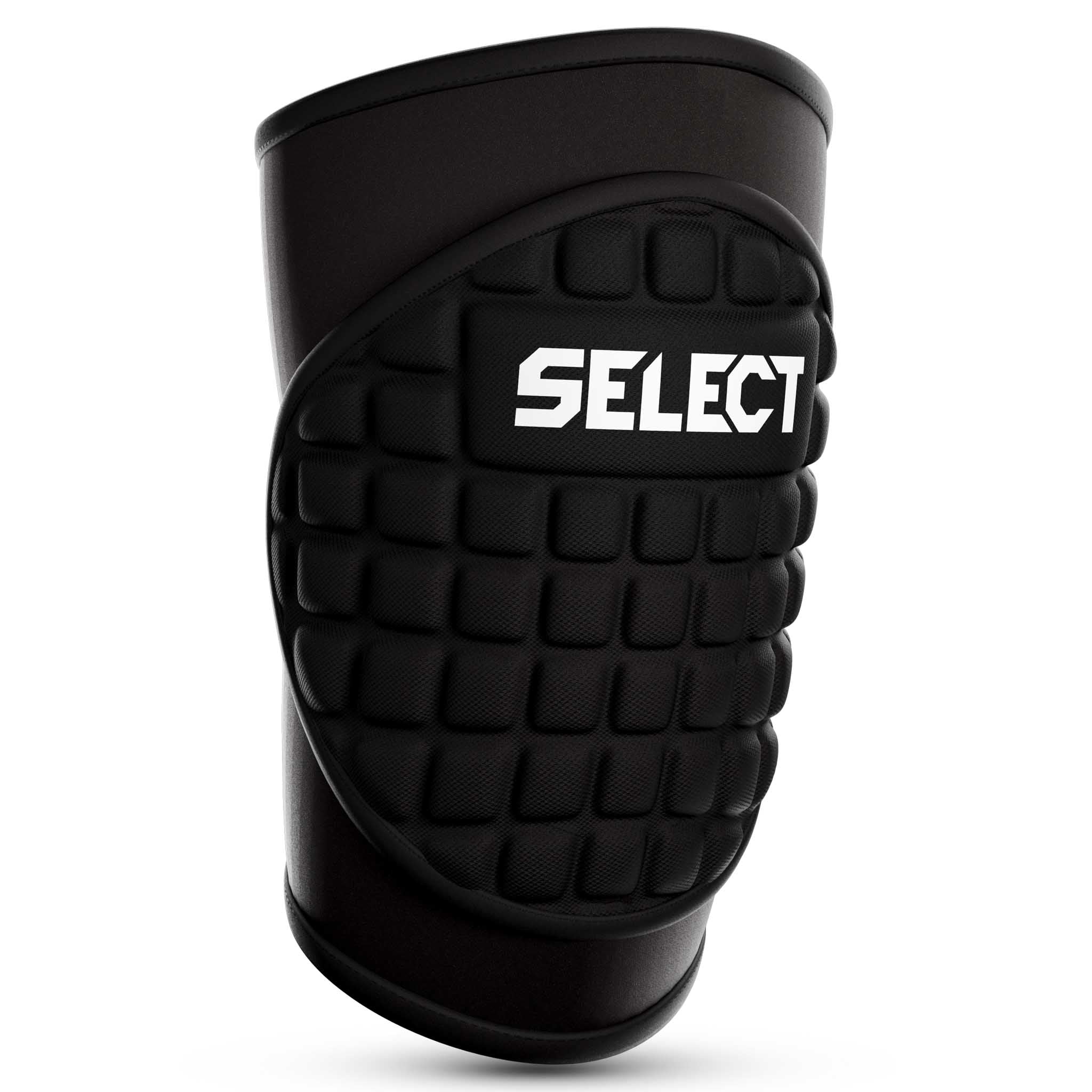 Sort Knee Protection 2 sportsstøtte med polstret design og hvidt logo, forside.