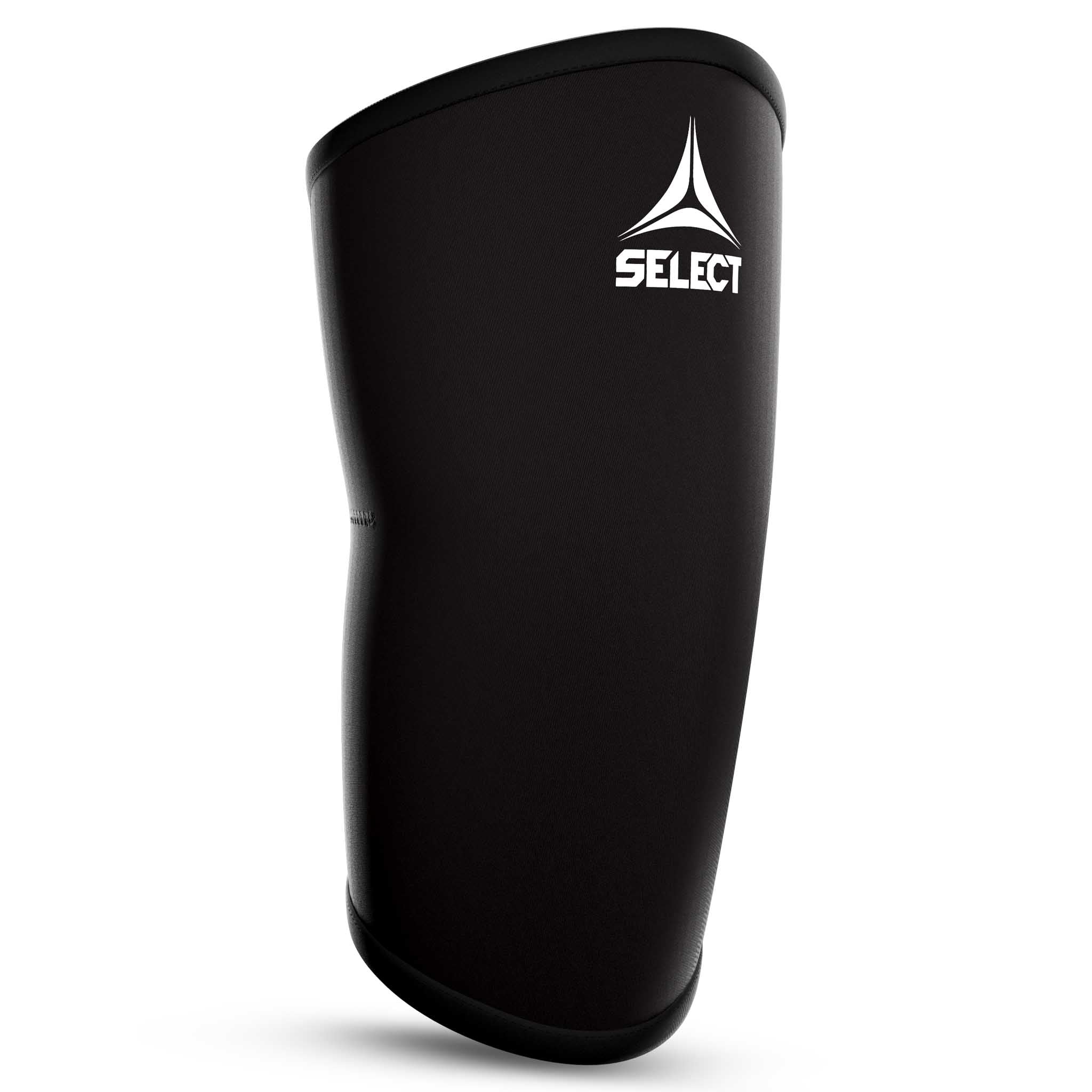 Forside af sort Knee Support sportsstøtte med hvidt logo
