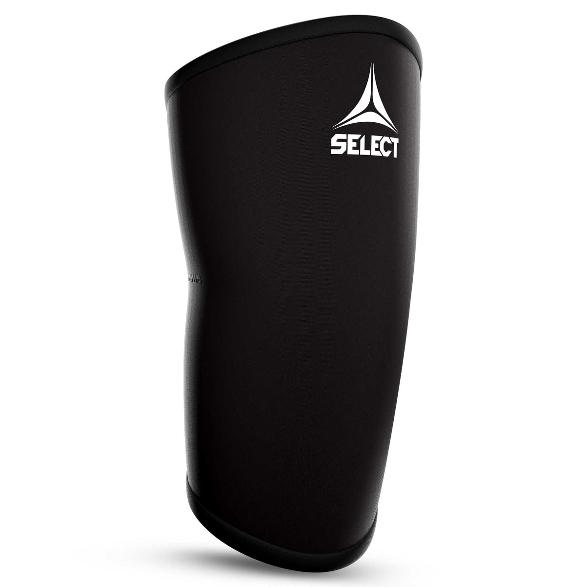 Forside af sort Knee Support sportsstøtte med hvidt logo