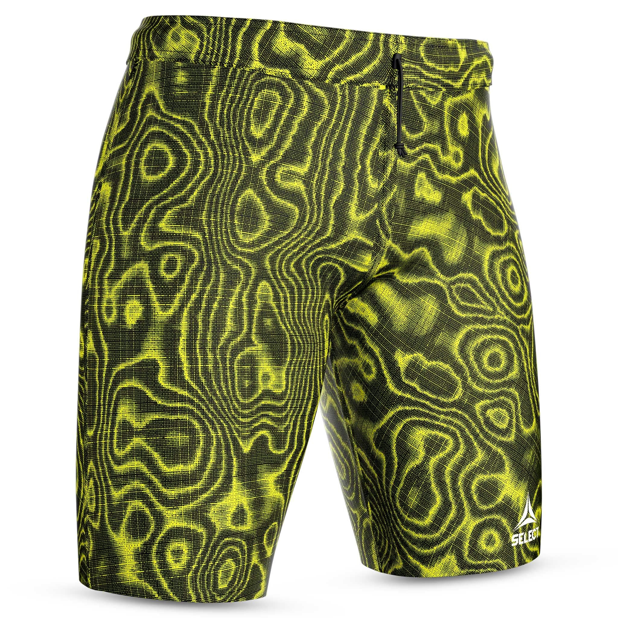 Forside af sorte og grønne mønstrede Thermal Shorts, fodbold sportsstøtte.