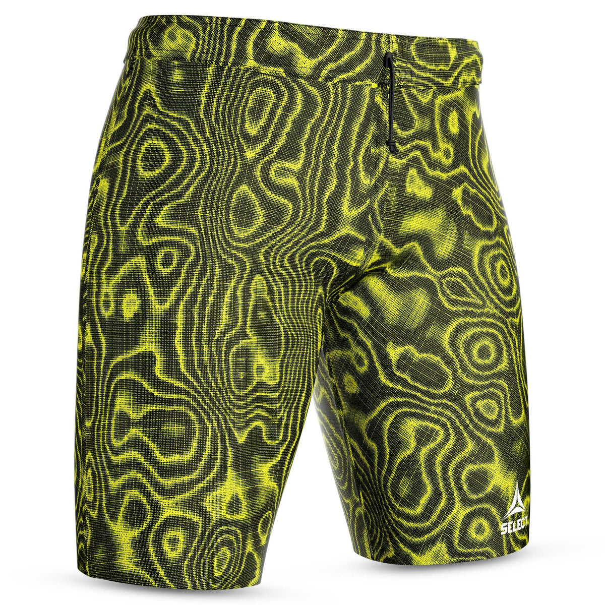 Forside af sorte og grønne mønstrede Thermal Shorts, fodbold sportsstøtte.