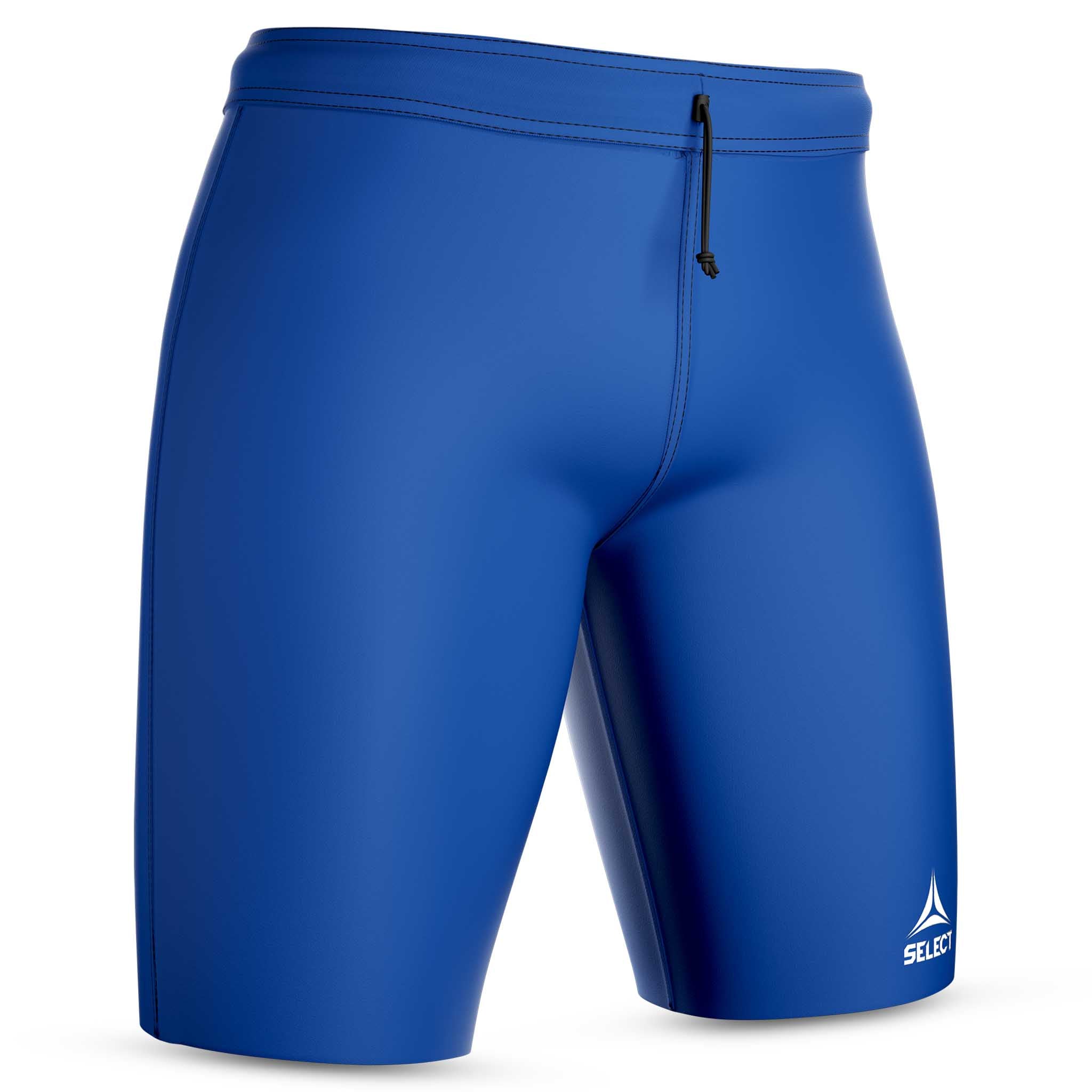 Blå Thermal Shorts, sportsstøtte, forsidevisning med snøre og logo.