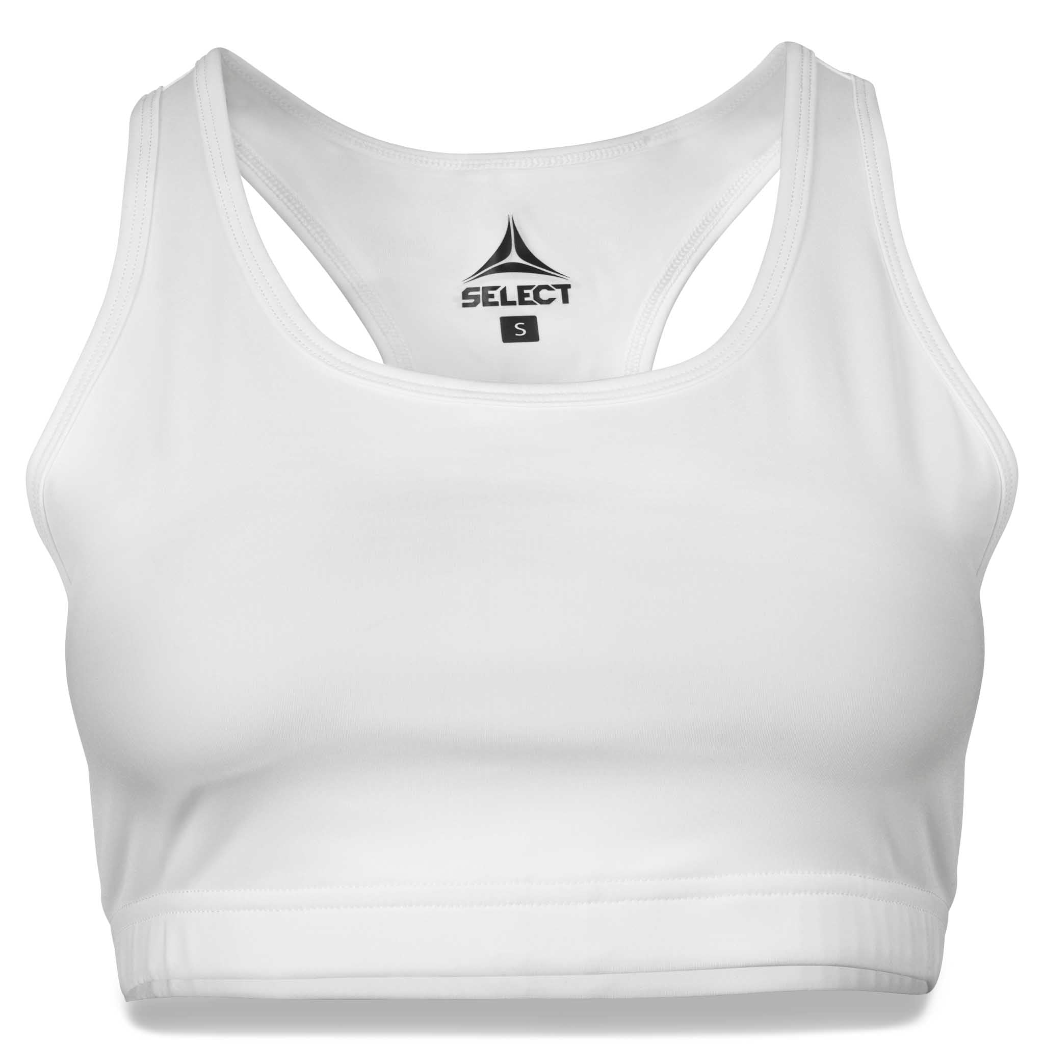 Hvid Sports Bra Baselayer med racerback-design, set forfra af baselayer.