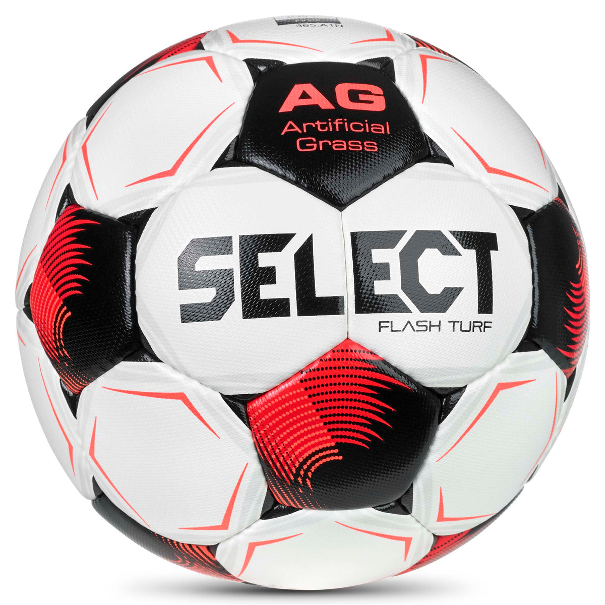 Flash Turf v26 fodbold i hvid, rød og sort, set forfra