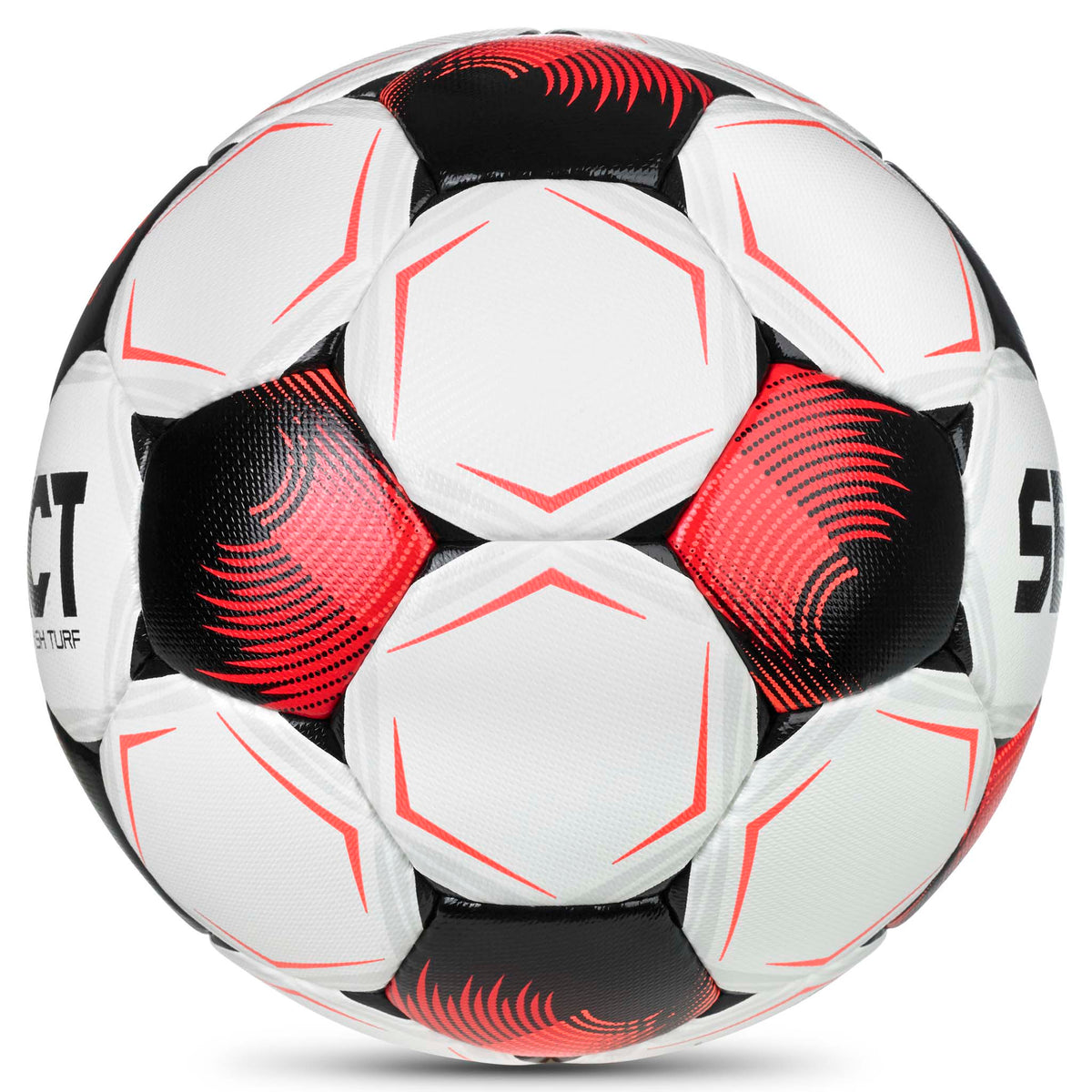Flash Turf v26 fodbold i hvid, rød og sort, set fra højre side