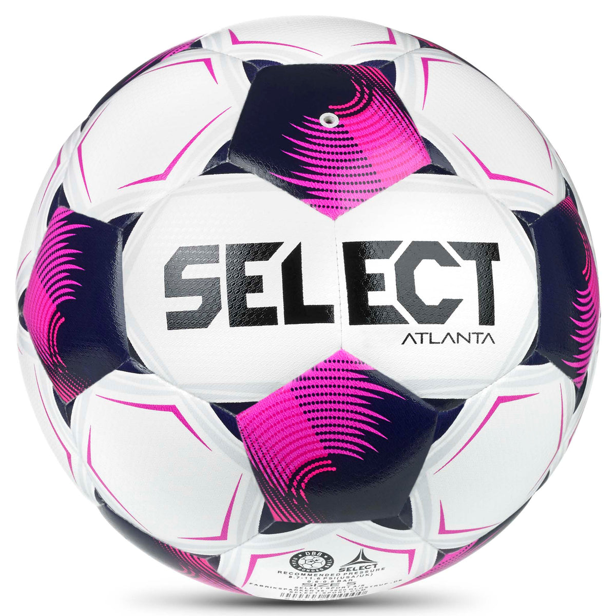Atlanta v26 football, back page, in white with pink and navy blue star pattern