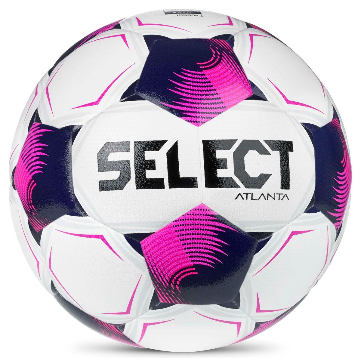 Atlanta v26 football, front page, white with pink and navy blue panels and Select logo