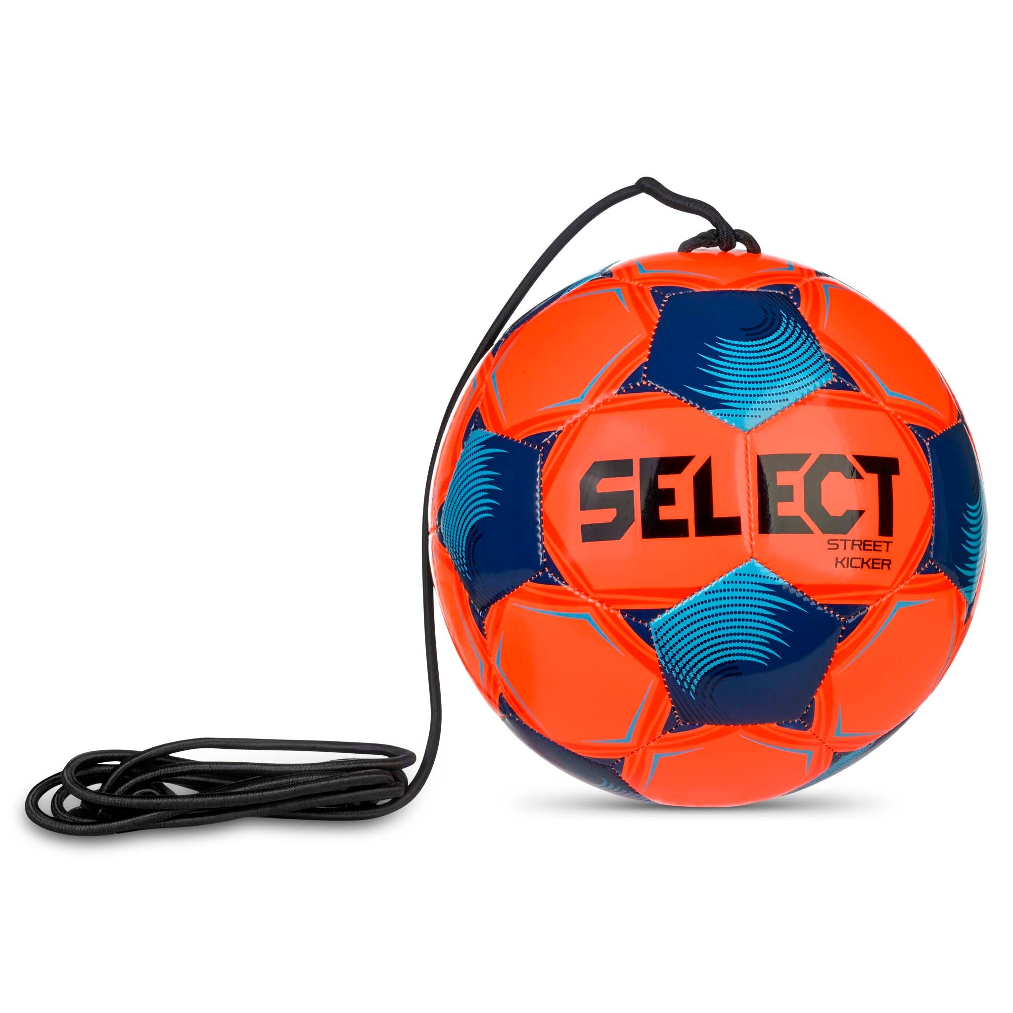 Street Kicker v26 fodbold, forside, orange og blå med sort elastiksnor
