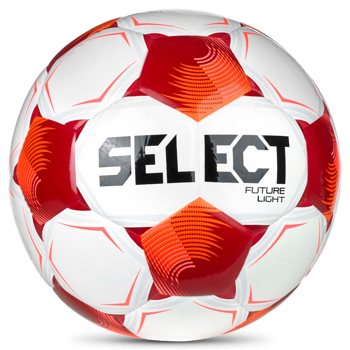 White and red Future Light v26 football, front page view with Select branding