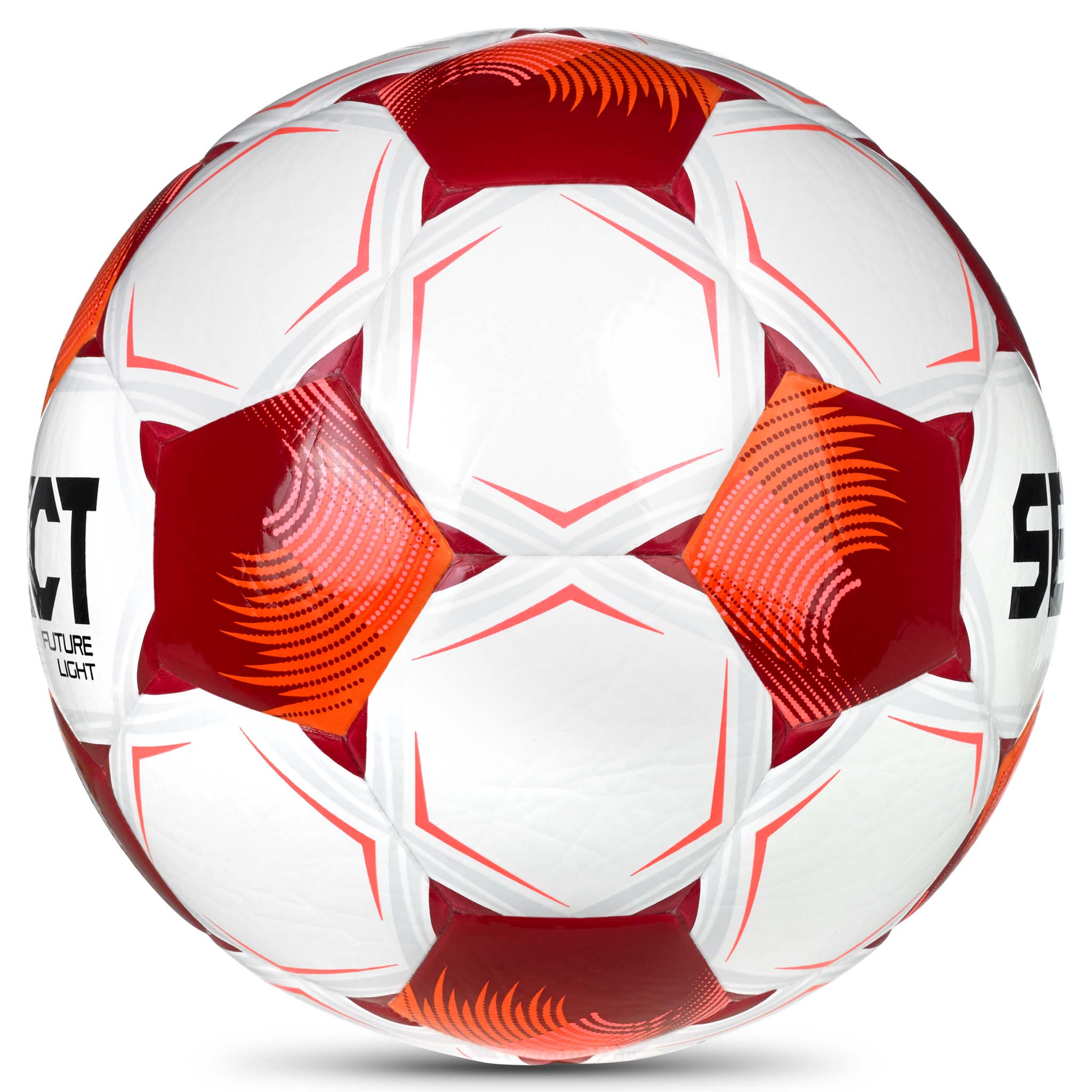 Hvid og rød Future Light v26 fodbold, set fra højre side