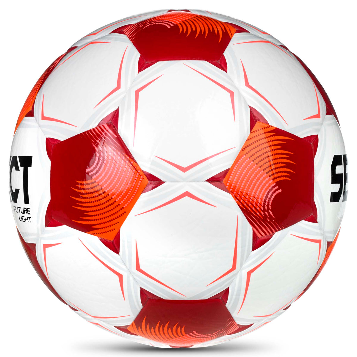 Hvid og rød Future Light v26 fodbold, set fra højre side