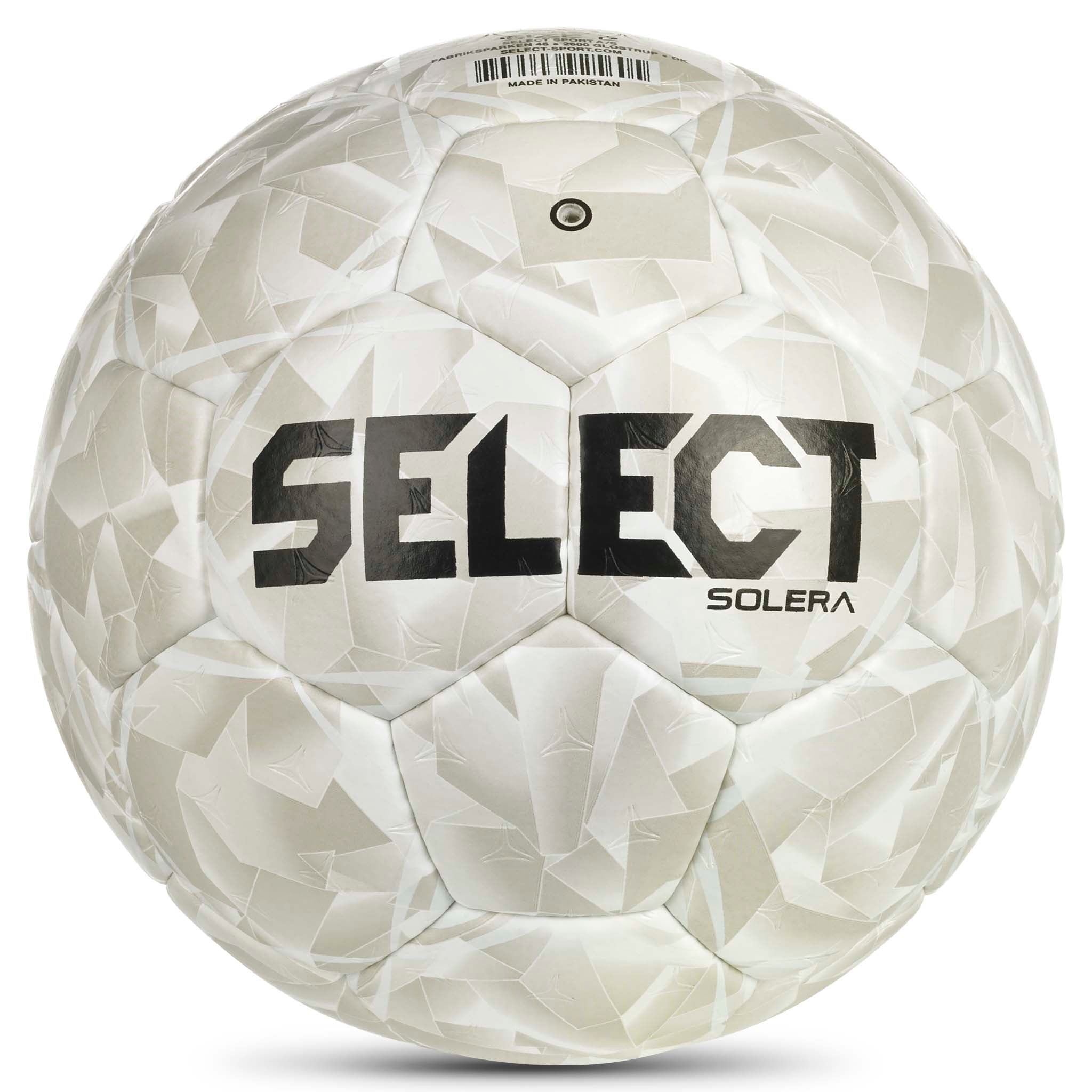 White and grey Solera v26 handball with black Select logo, back page view