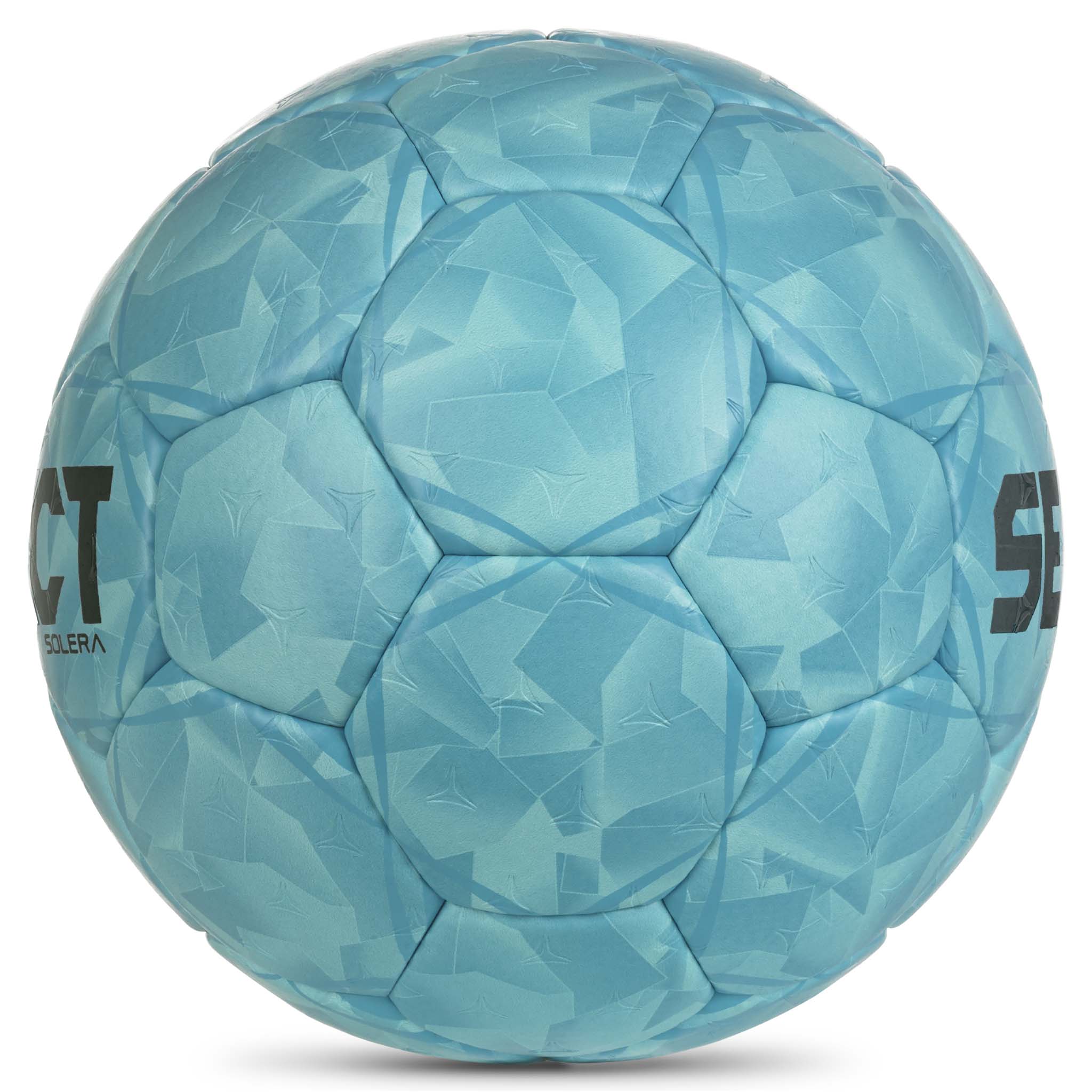 Blue Solera v26 handball, right-side view, with textured panels and dark logo.