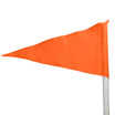 Forside af orange Corner flag, Andet udstyr, med trekantet fodboldflag på hvid stang