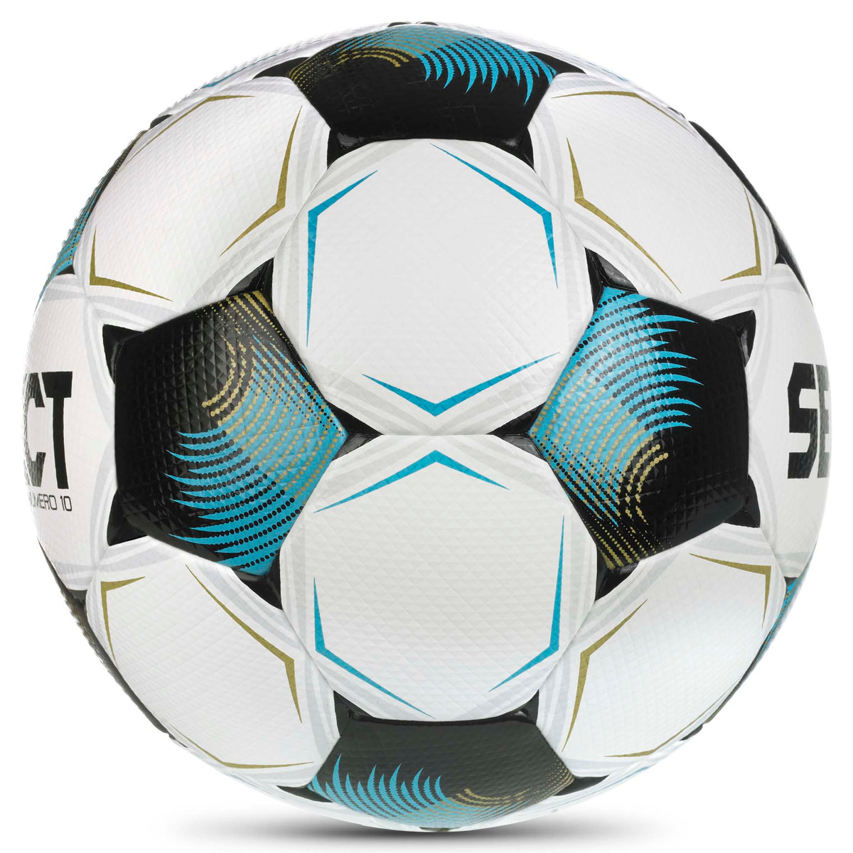 Numero 10 v26 fodbold, højre side, i hvid, blå og sort