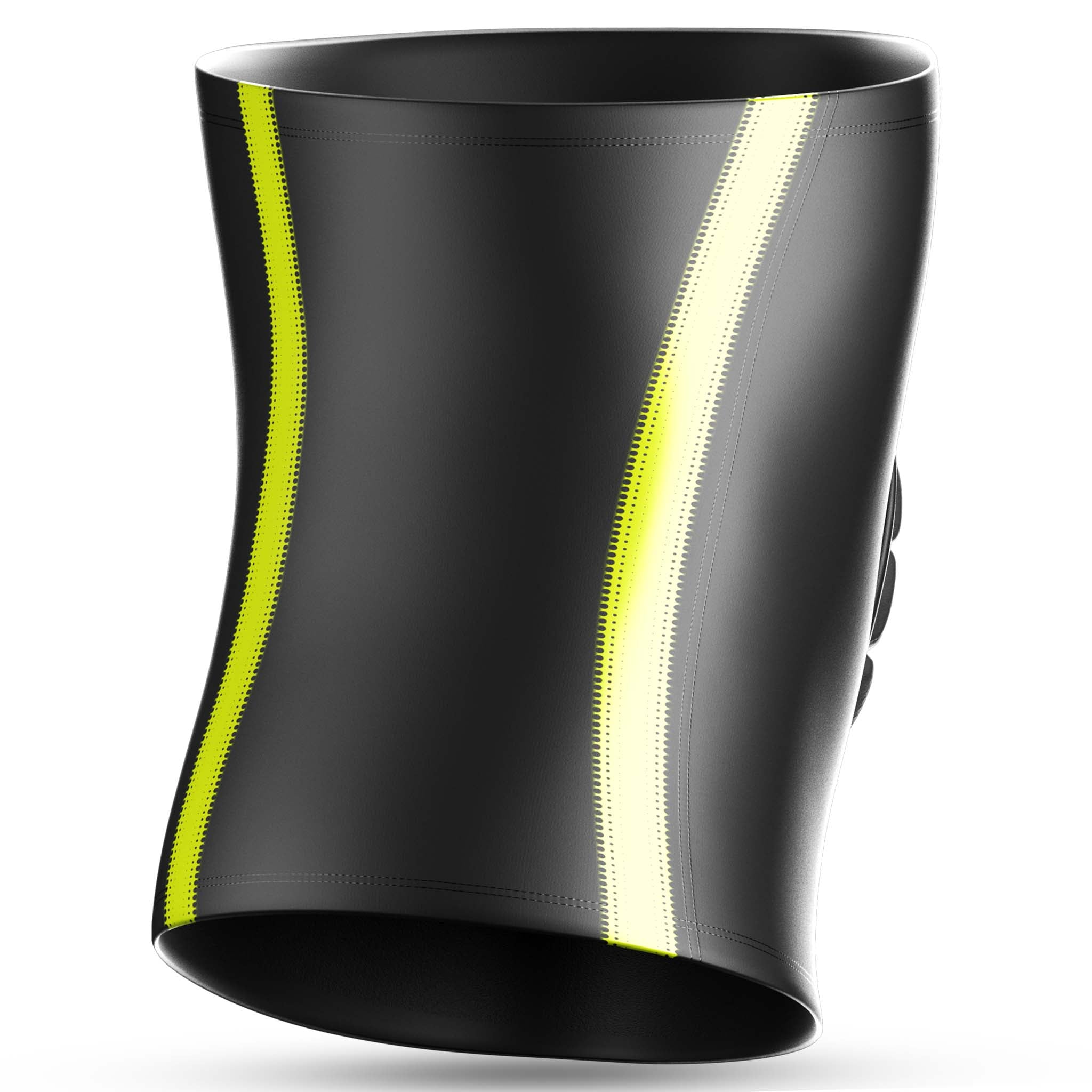 Back page of black Compression knee handball 6250 sports support with yellow stripes