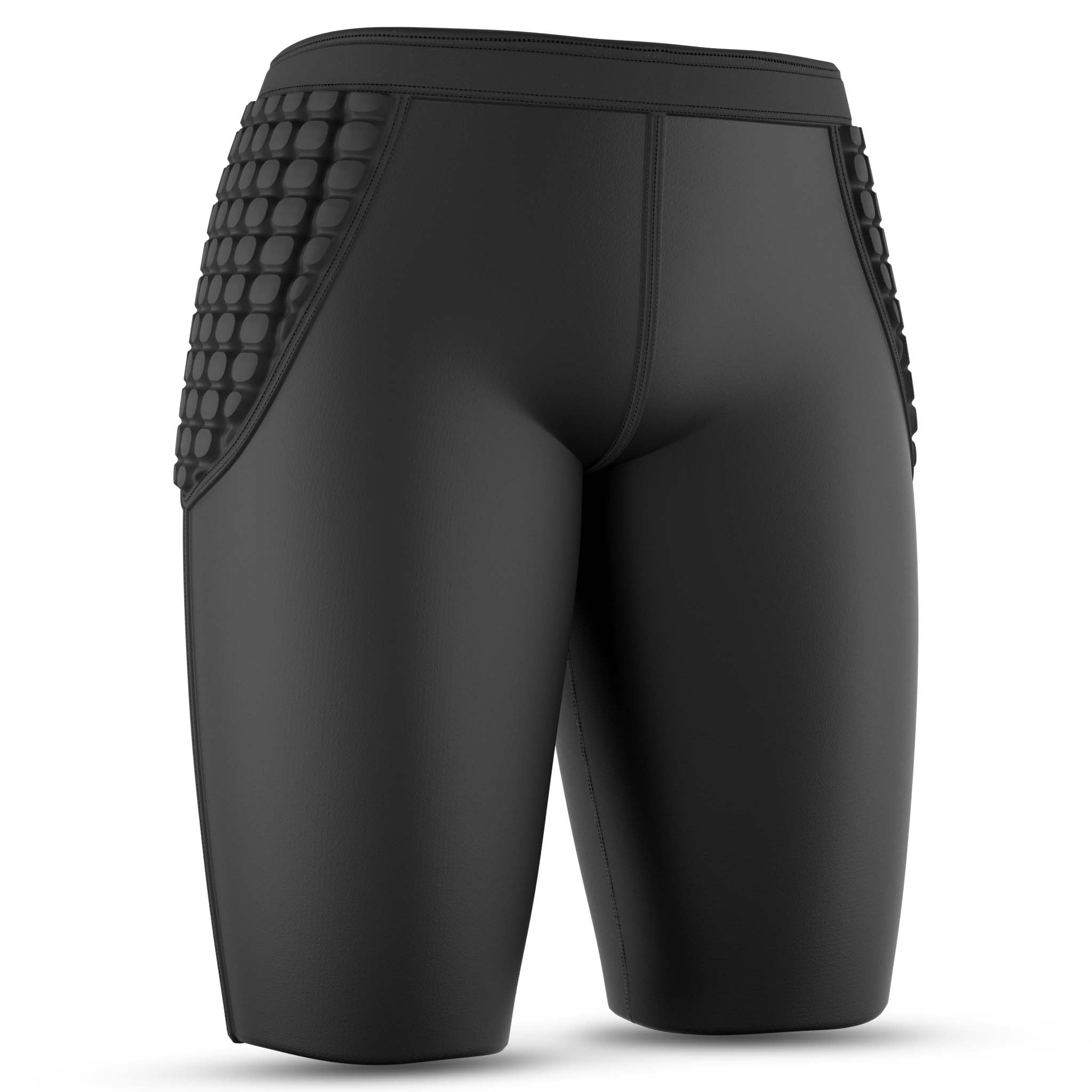 Front page of black Goalkeeper pants 6420 with padded hip panels, Sports support for football.
