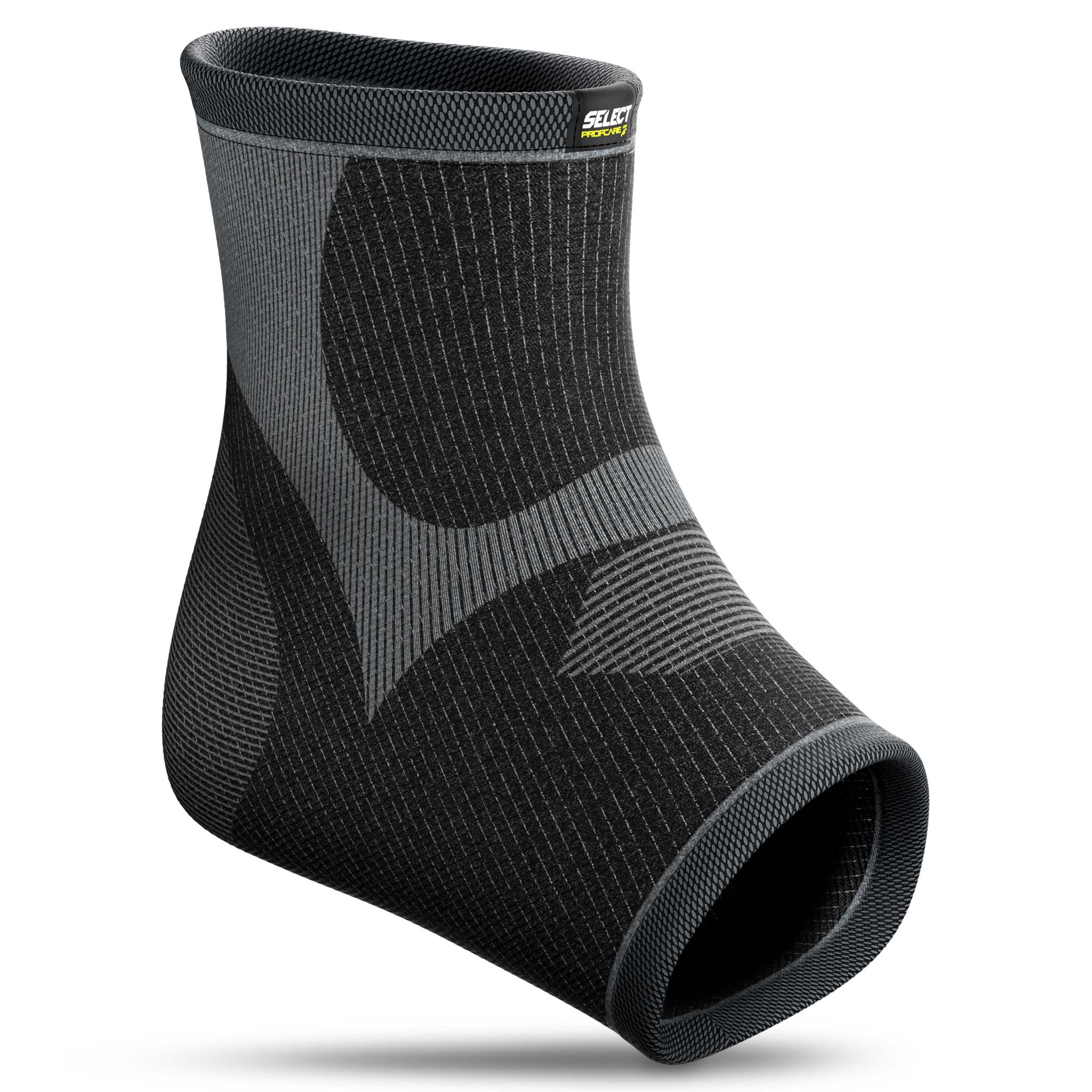 Front page of black and grey elastic Ankle support, a sports support for football