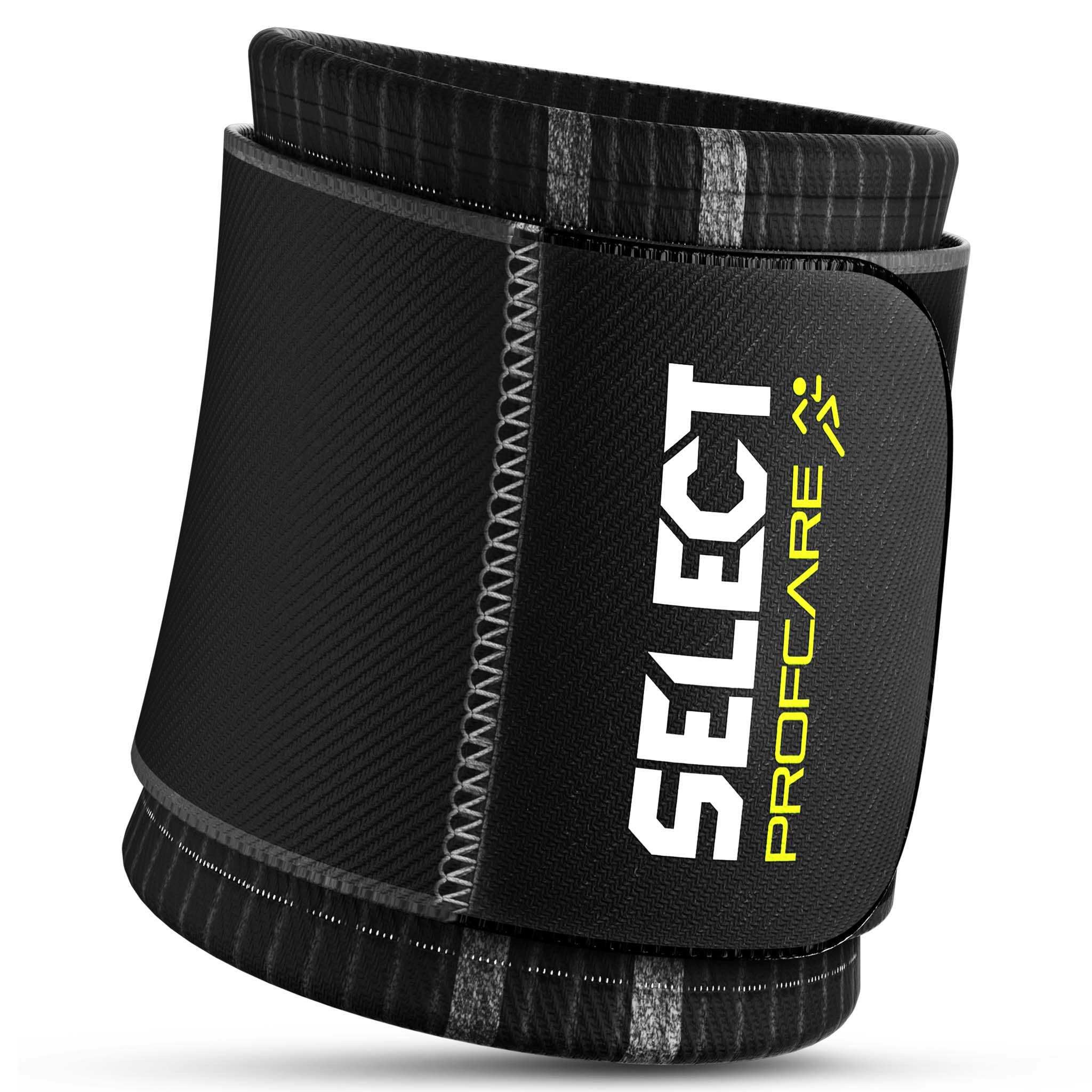 Front page of black Wrist support sports support with grey trim and white Select Profcare logo