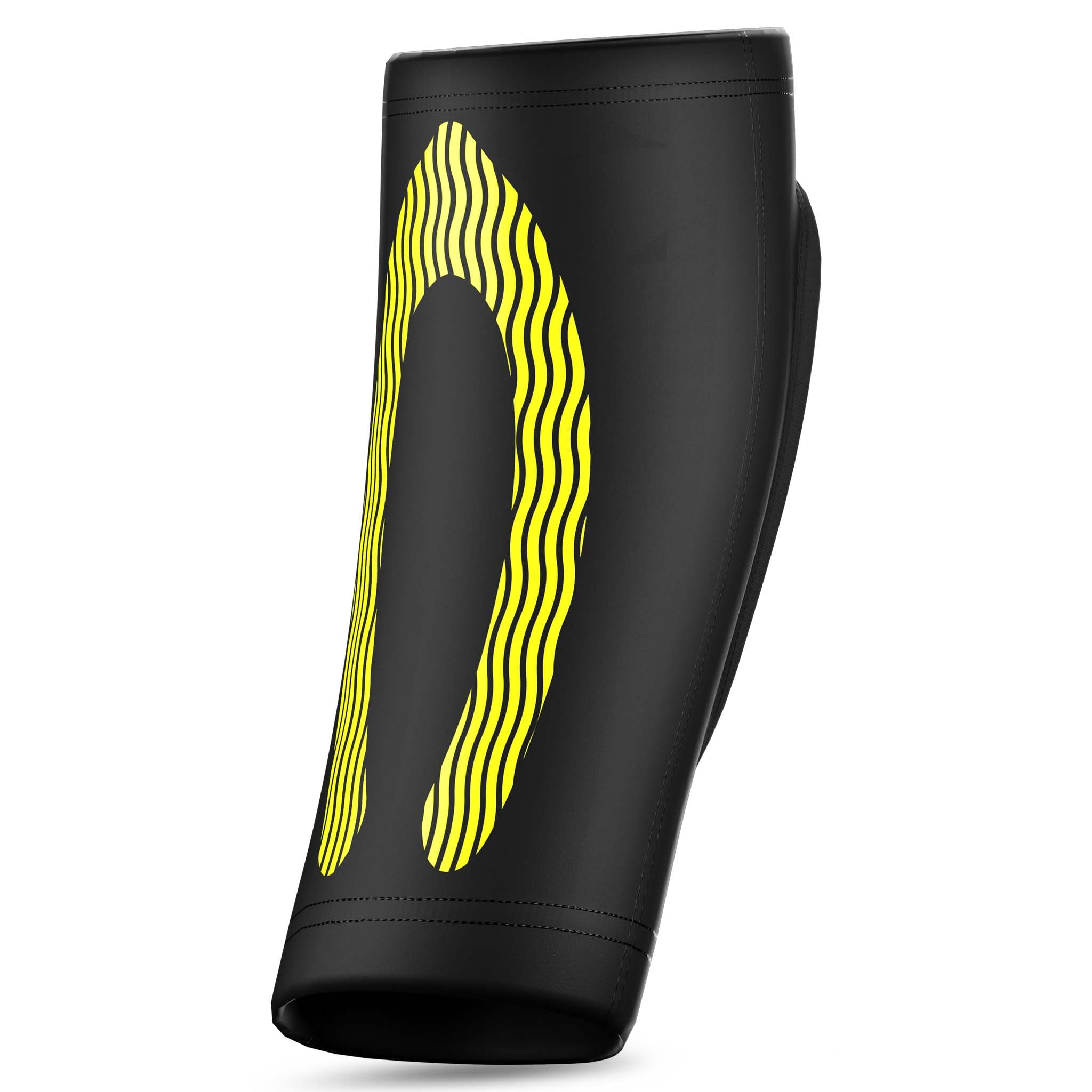 Black Compression elbow support youth6651 sports support, back page, with yellow wavy pattern.