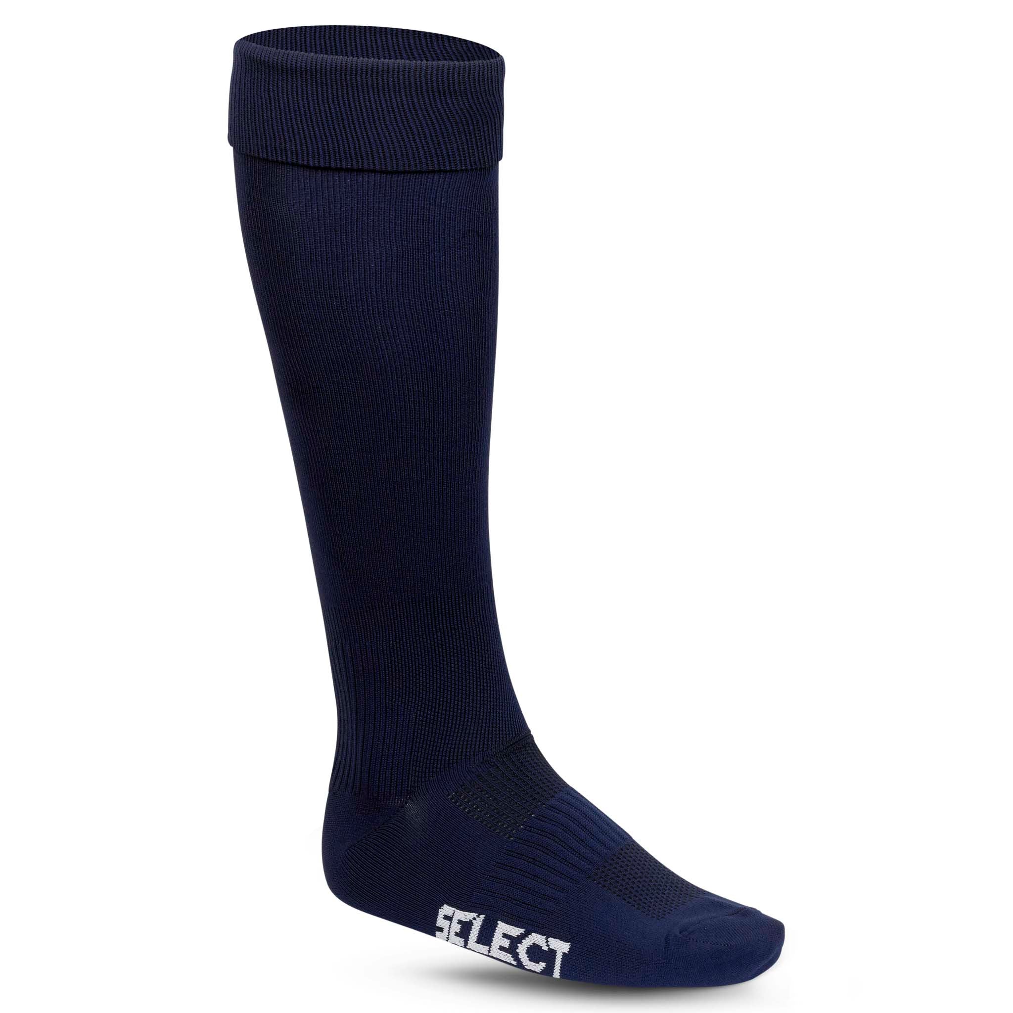 Front view of navy blue Football socks Club v22 accessories with white logo