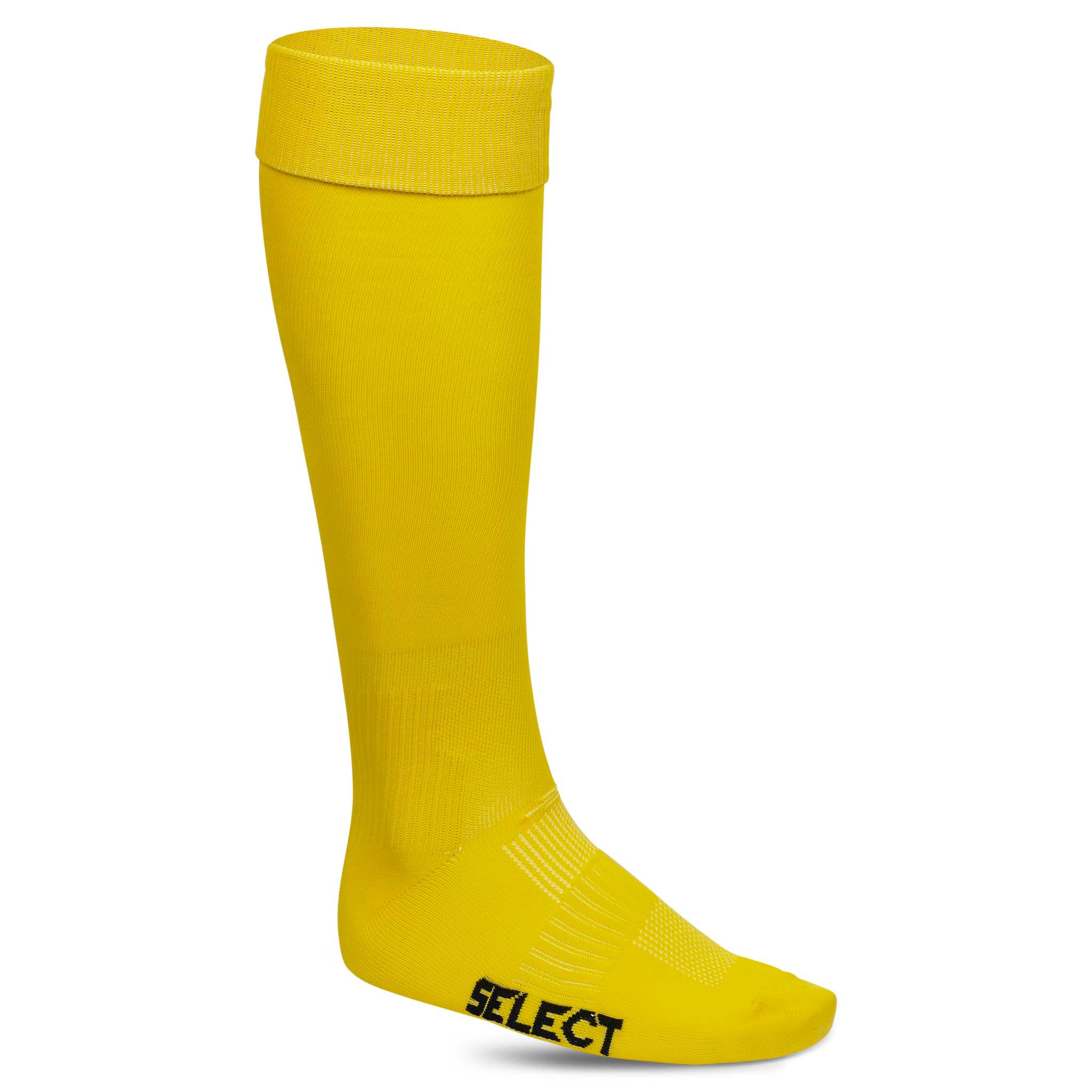 Front view of yellow Football socks Club v22, Accessories, with black Select logo on foot.