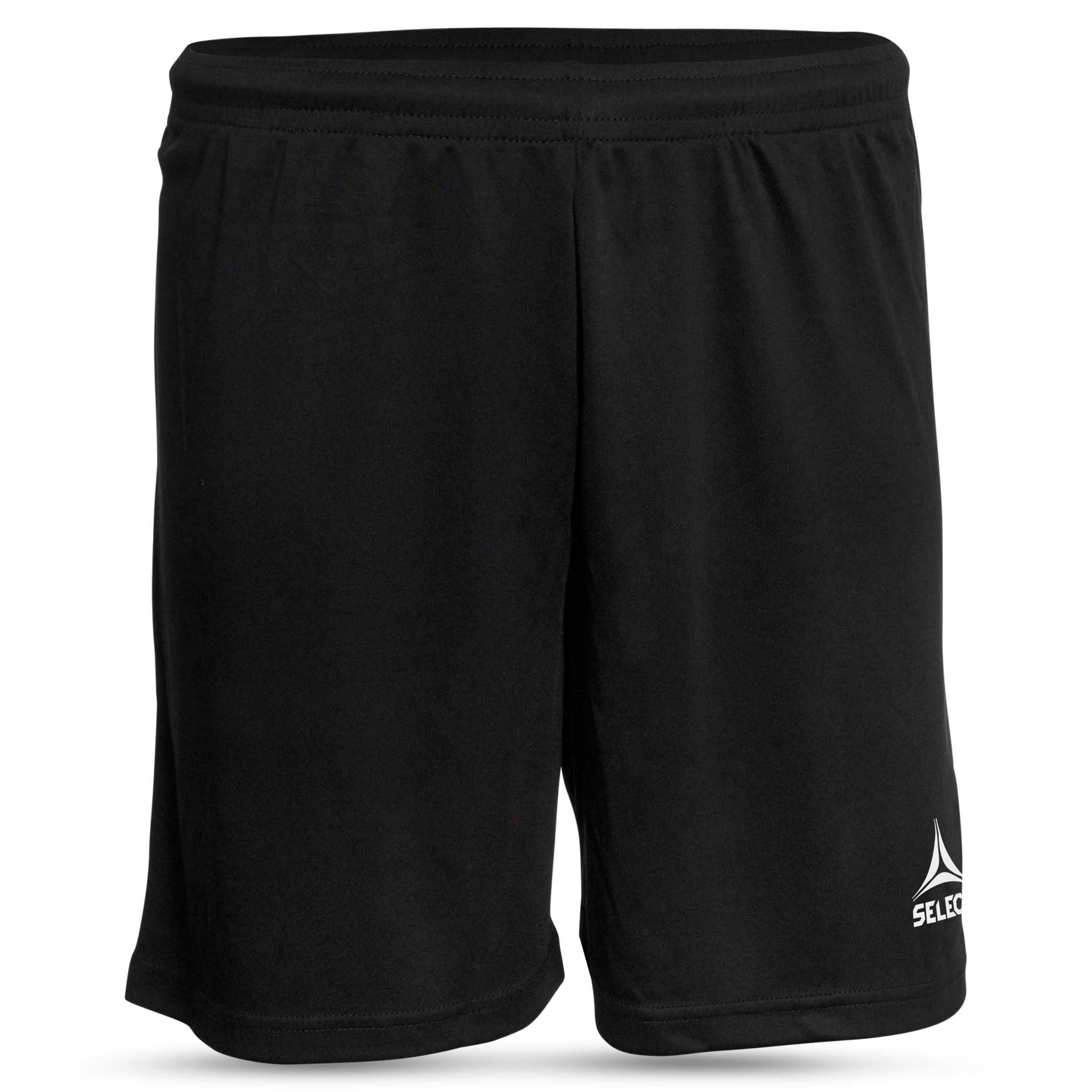 Front page of black Pisa Player Shorts, Match & Training wear for football with white logo.