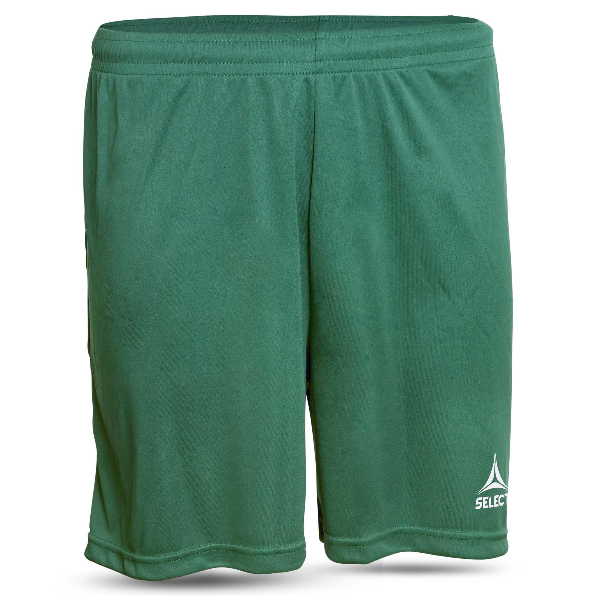 Front view of green Pisa player shorts, football match & training wear with white logo.
