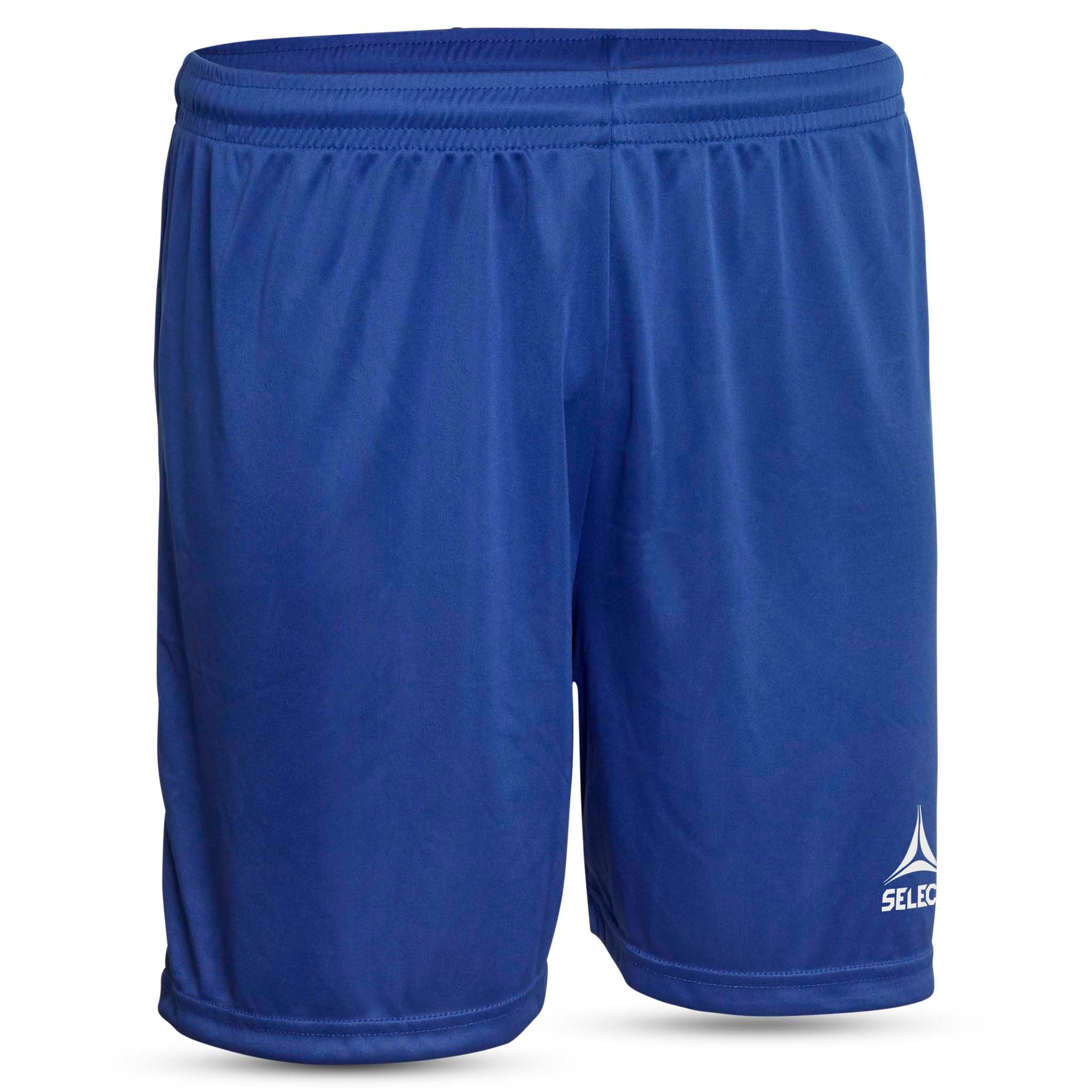 Front page of royal blue Player shorts Pisa, Match & Training wear, with white logo on lower leg.