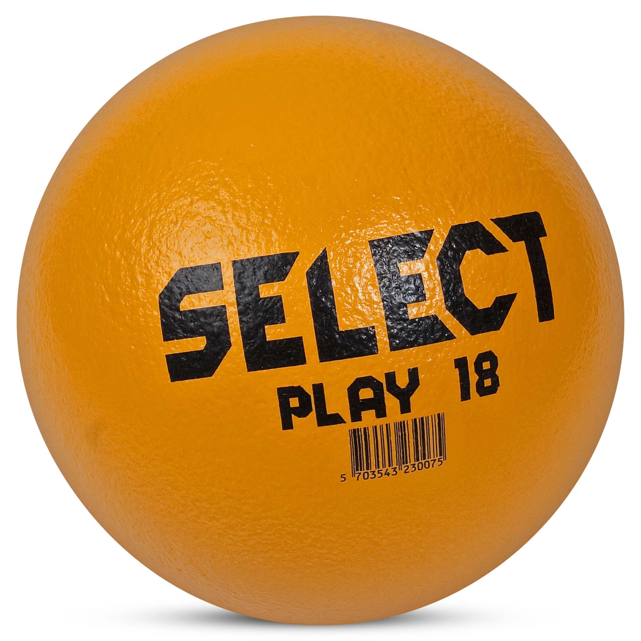 Orange Foam ball w/skin Play, Other balls, front view with black Select Play 18 text.