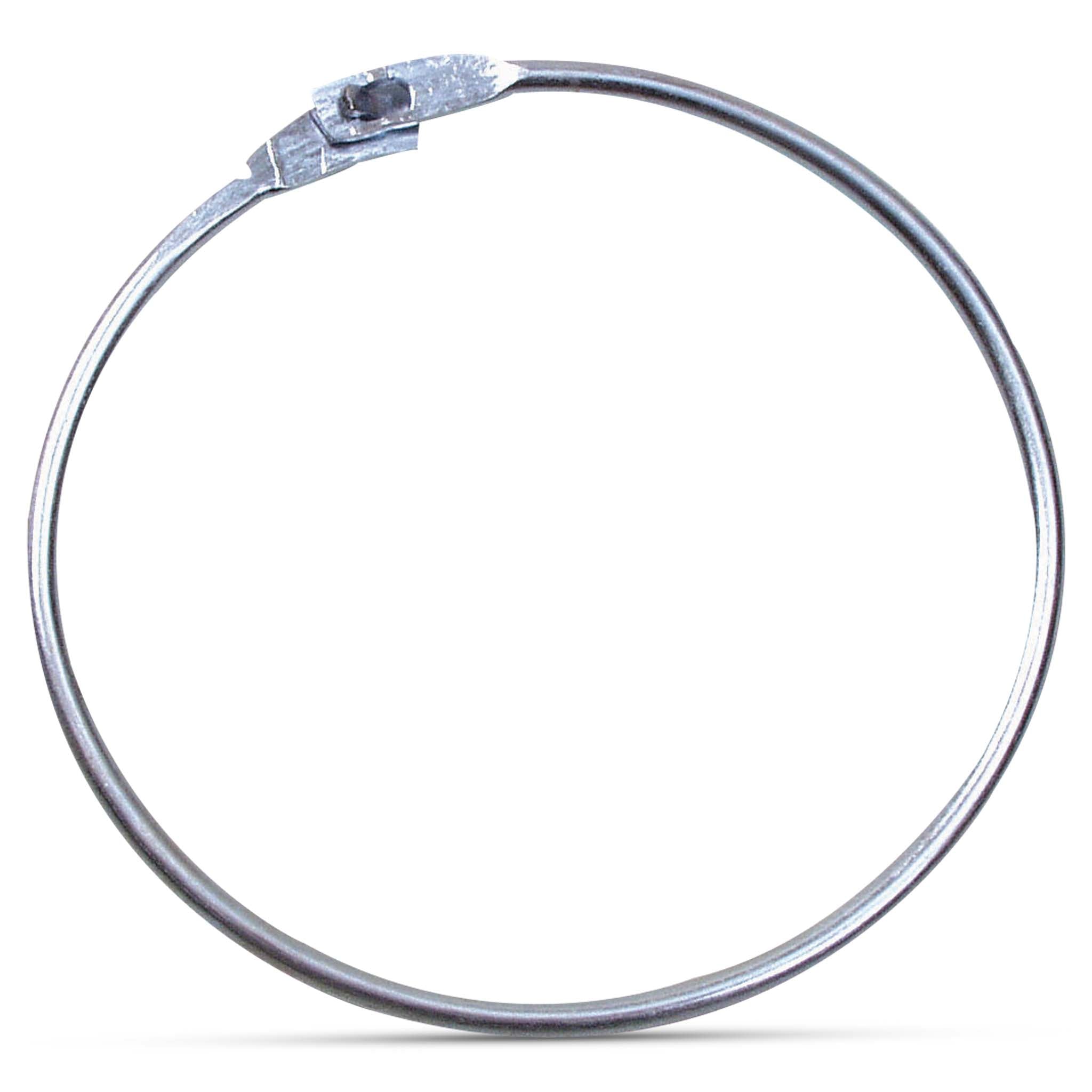 Front page of silver Metal ring for bibs, other teamgear, shown in close-up with clasp detail.