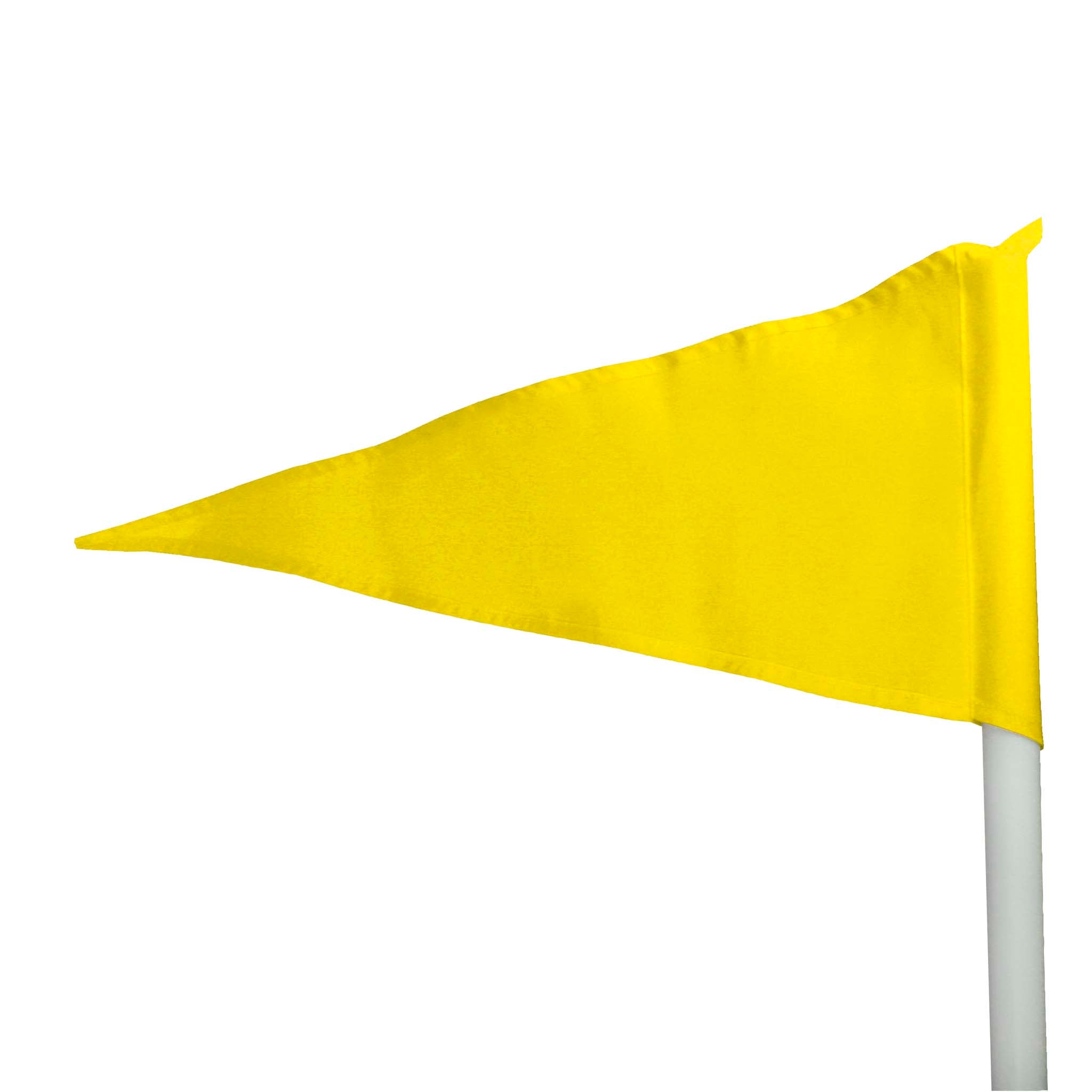 Gult hjørneflag, fodbold træningsudstyr, forsidevisning med hvid stang.
