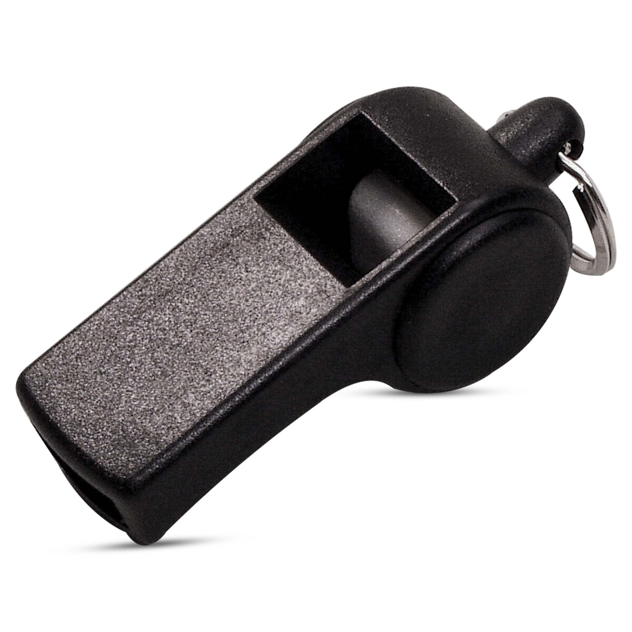 Black Referees whistle Viking Sound with metal ring, referee gear, front page view.