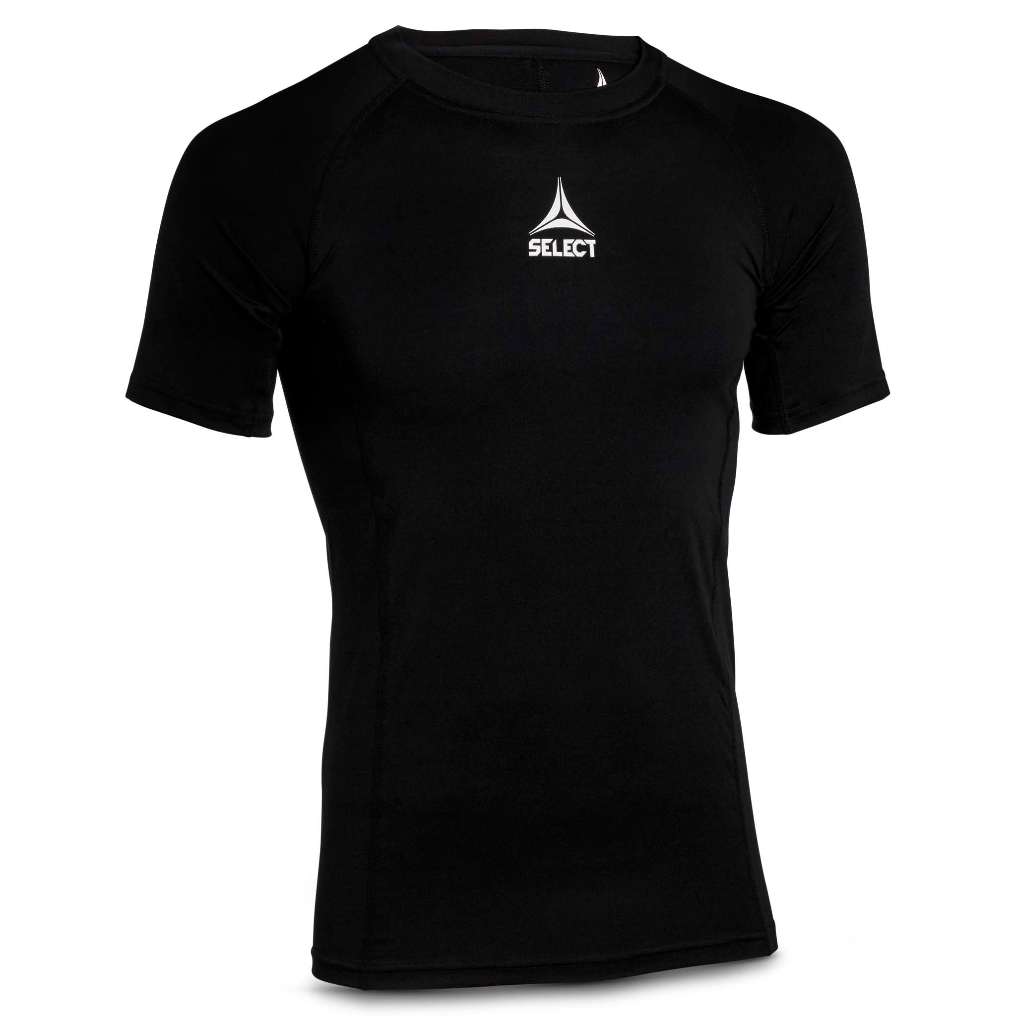 Black short-sleeve Shirt S/S Baselayer with white Select logo, front view.