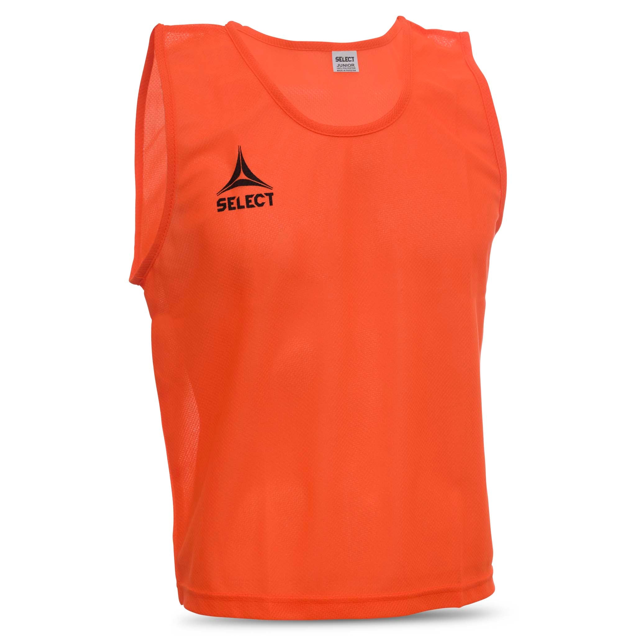Orange Bib Basic Select training bib, front view. Football accessories with black Select logo.