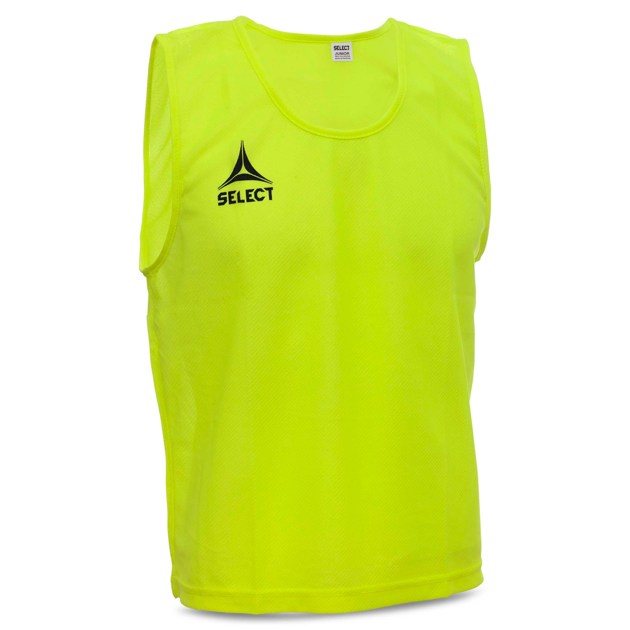Yellow Bib Basic Select training bib, football accessories, front page view with black logo.