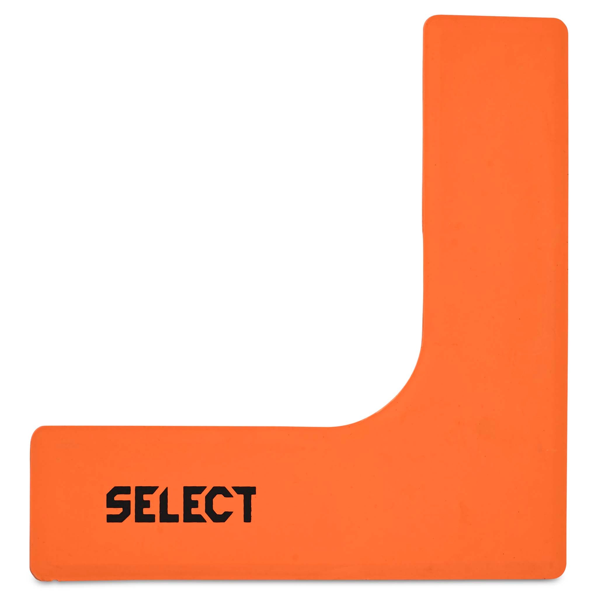 Orange L-shaped Rubber marker set with black Select logo, football training equipment, front view.