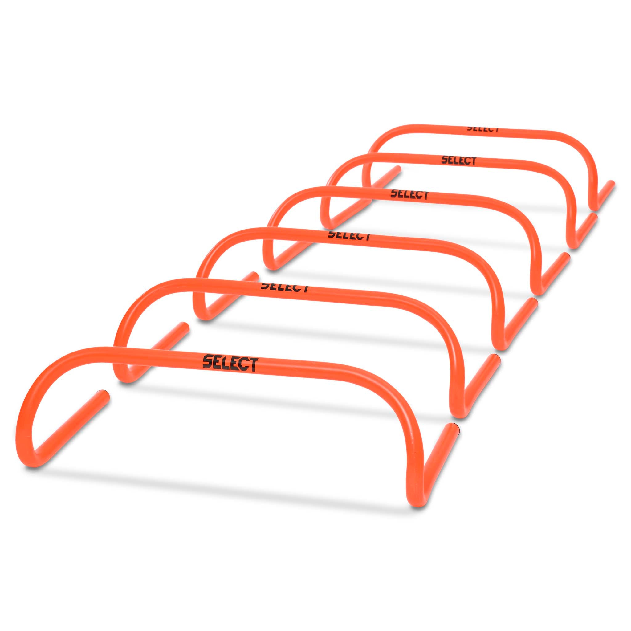 Front page view of orange Training hurdle football training equipment, 6-pack with black SELECT branding.