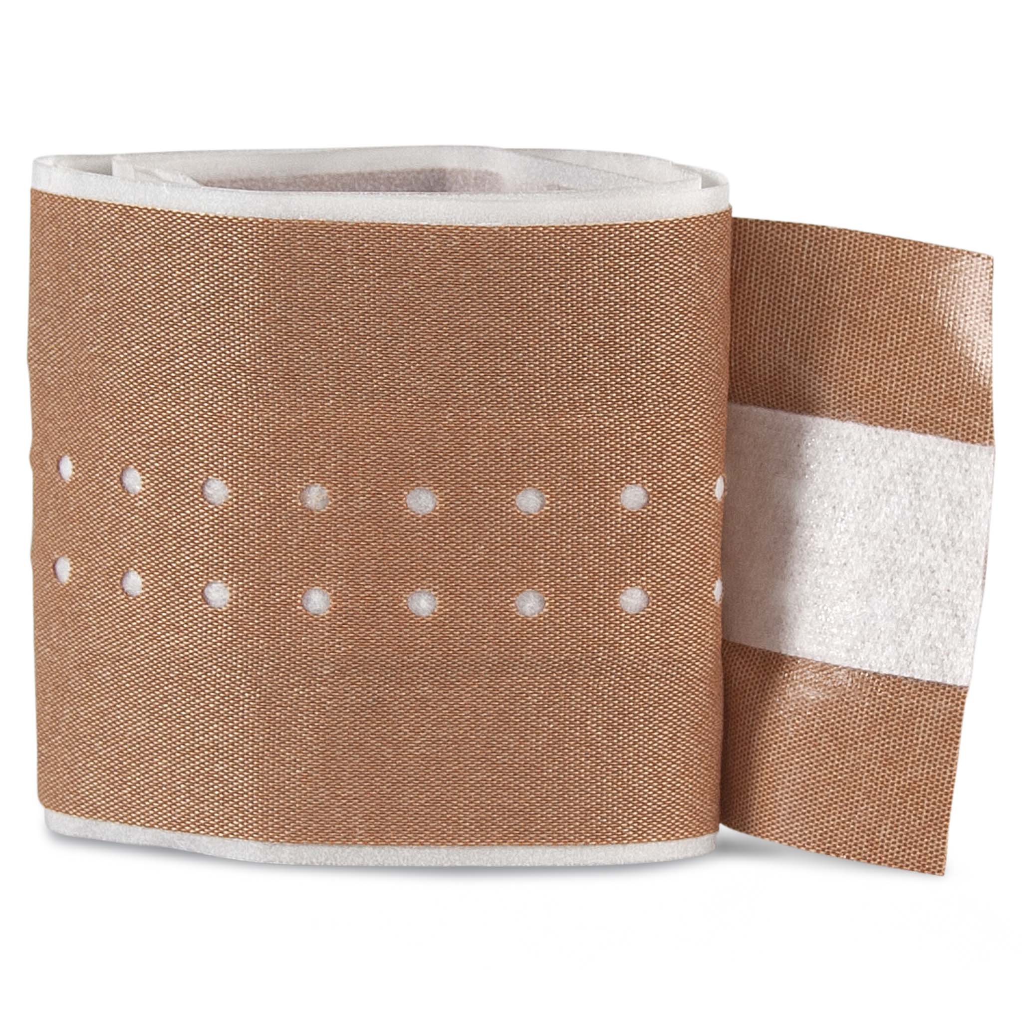 Beige Plaster roll, sports care, front view showing perforated holes and white adhesive backing.