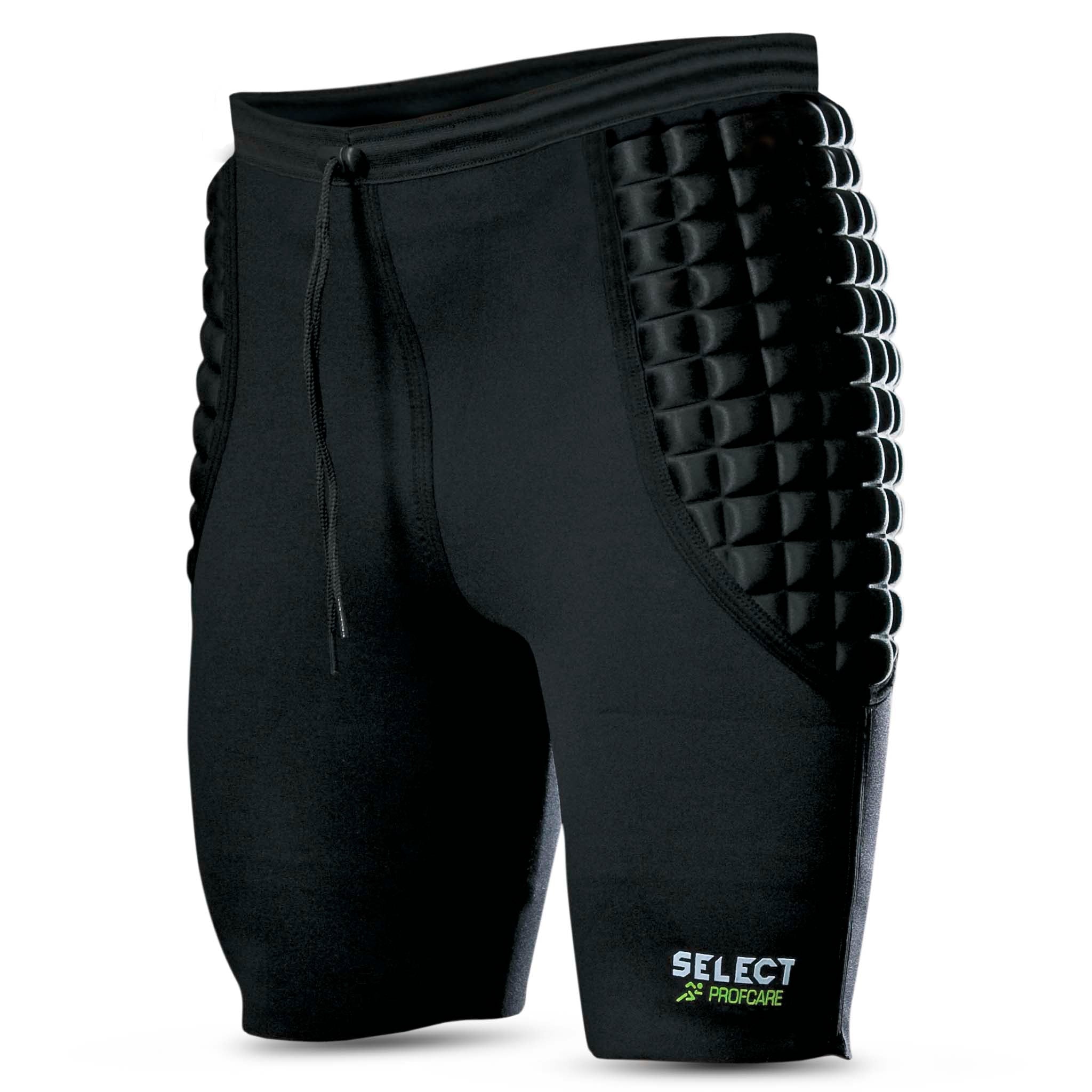Sorte Goalkeeper pants 6420, sports support med polstret beskyttelse, snøre i taljen, set forfra.