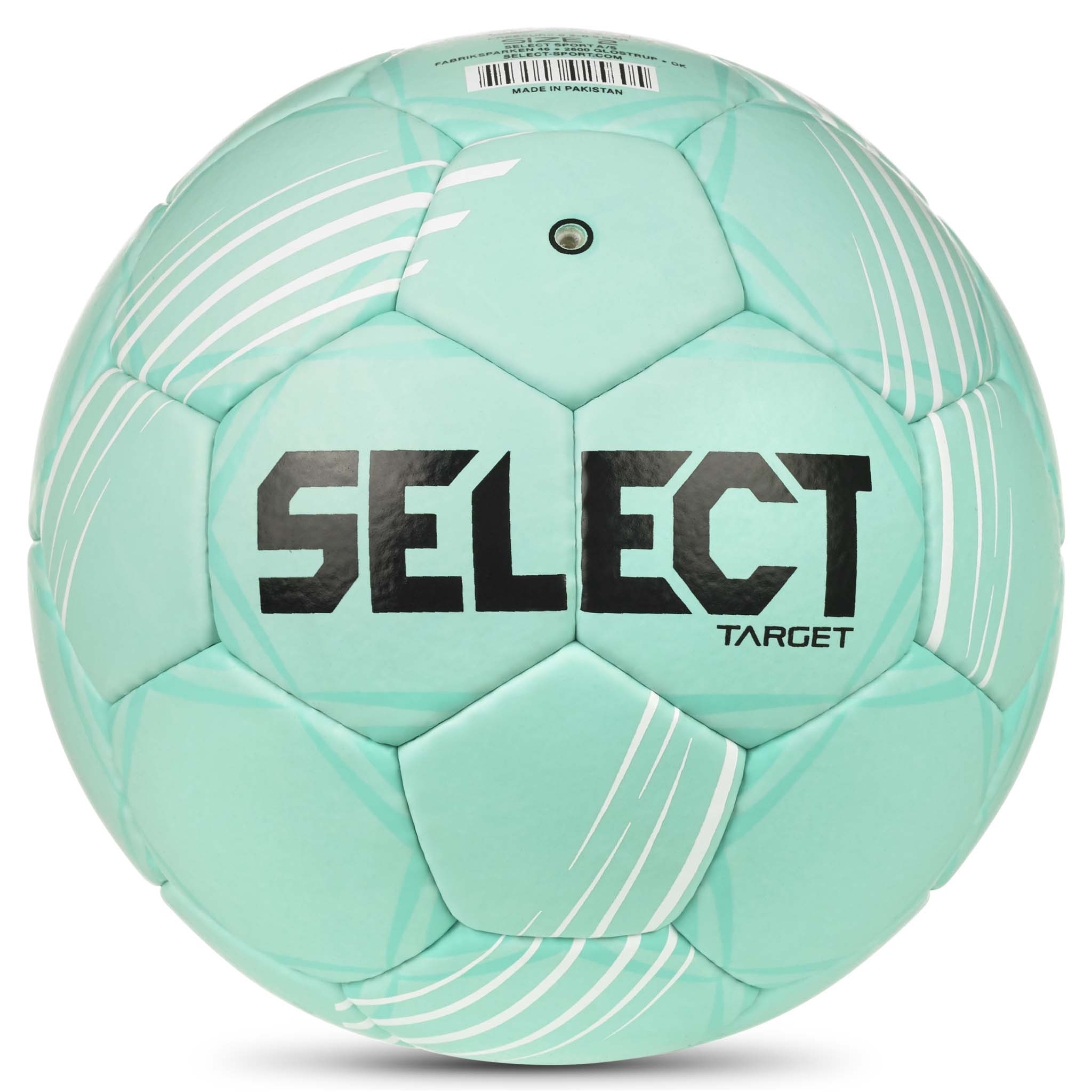 Back page of green Target v26 handball with white panels and black Select logo