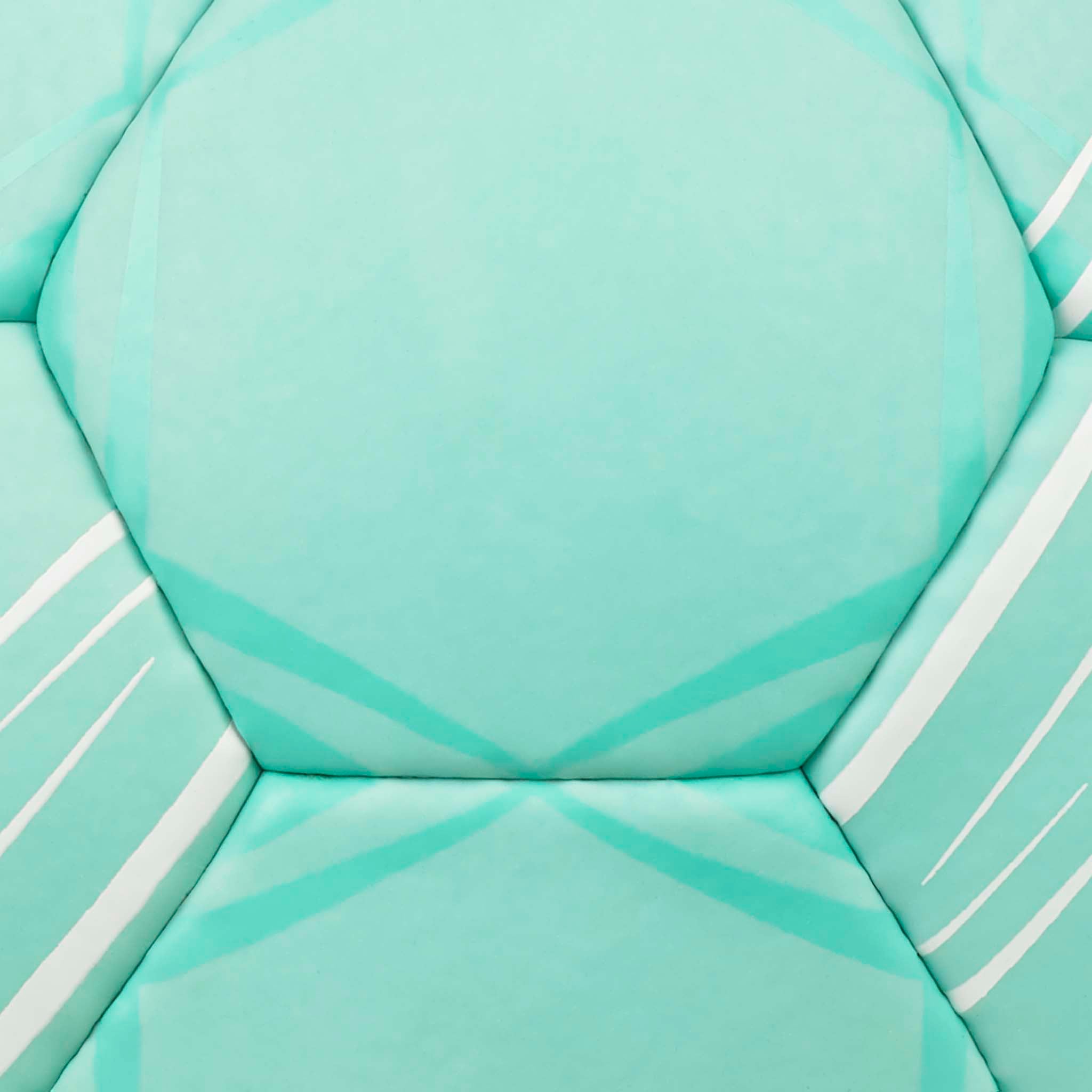 Closeup of Target v26 handball, showing mint green panels with white and darker green stripe details.