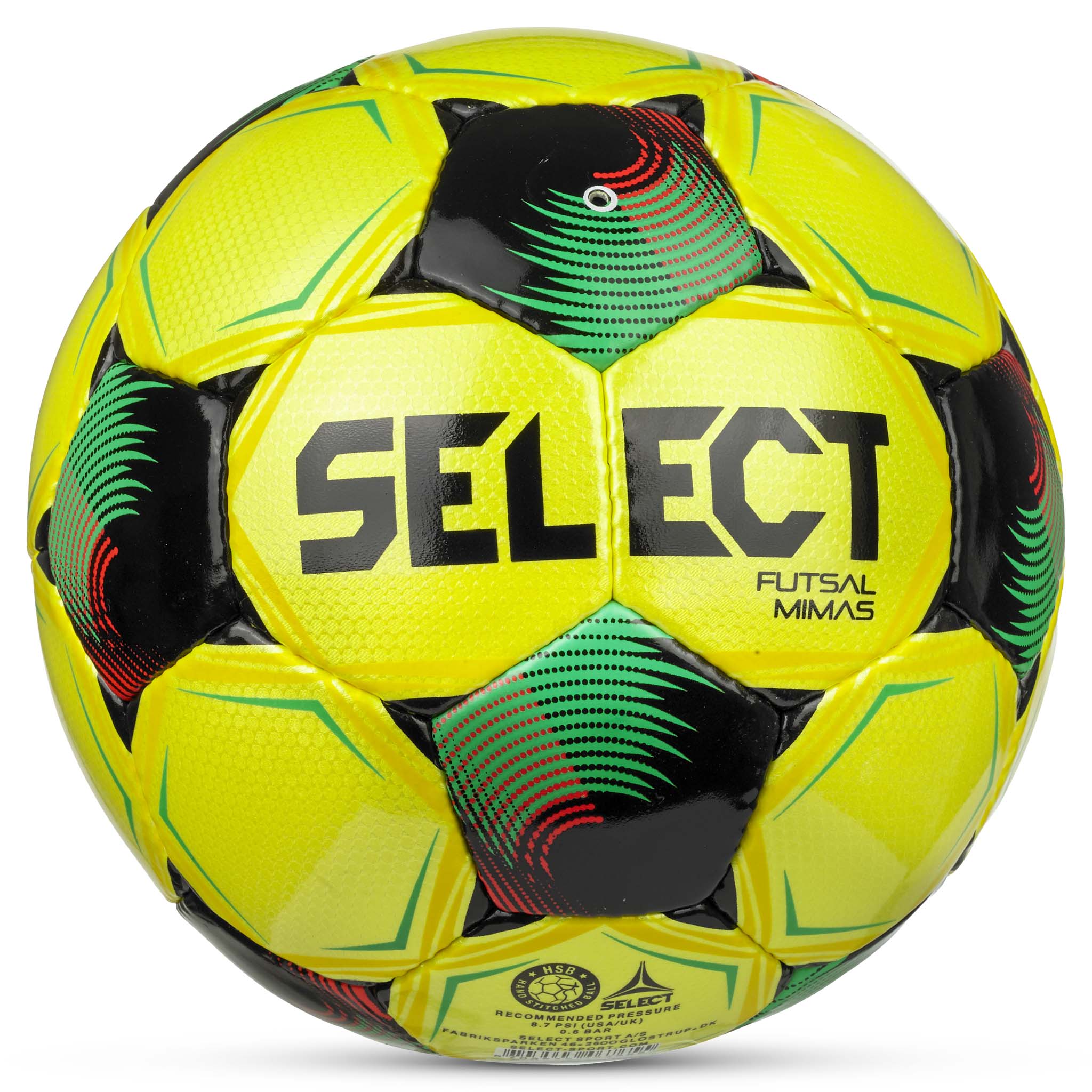 Yellow, green, black & red Futsal Mimas v26 futsal ball, back page
