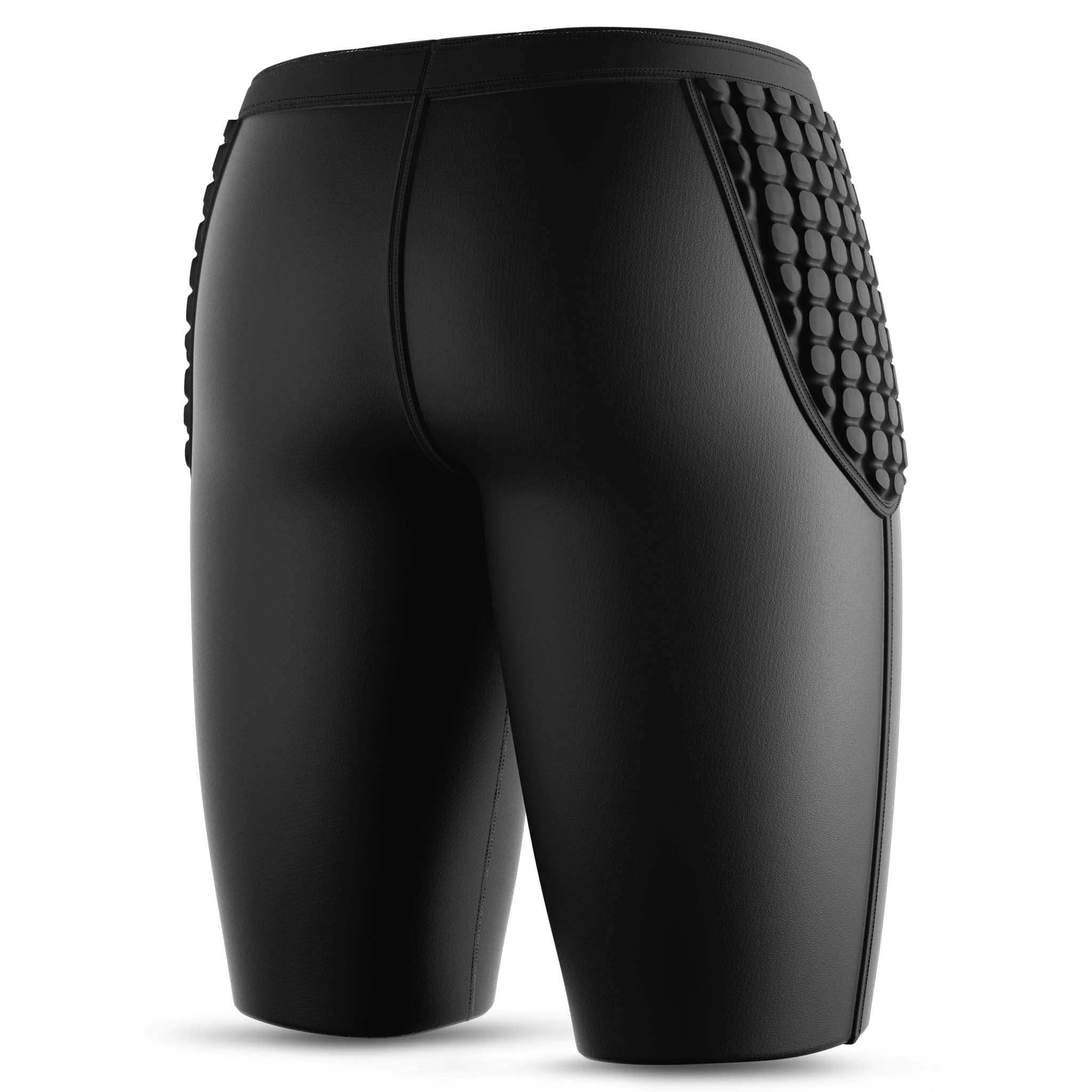 Black Goalkeeper pants 6420 with padded hip protection, sports support, shown from the back.