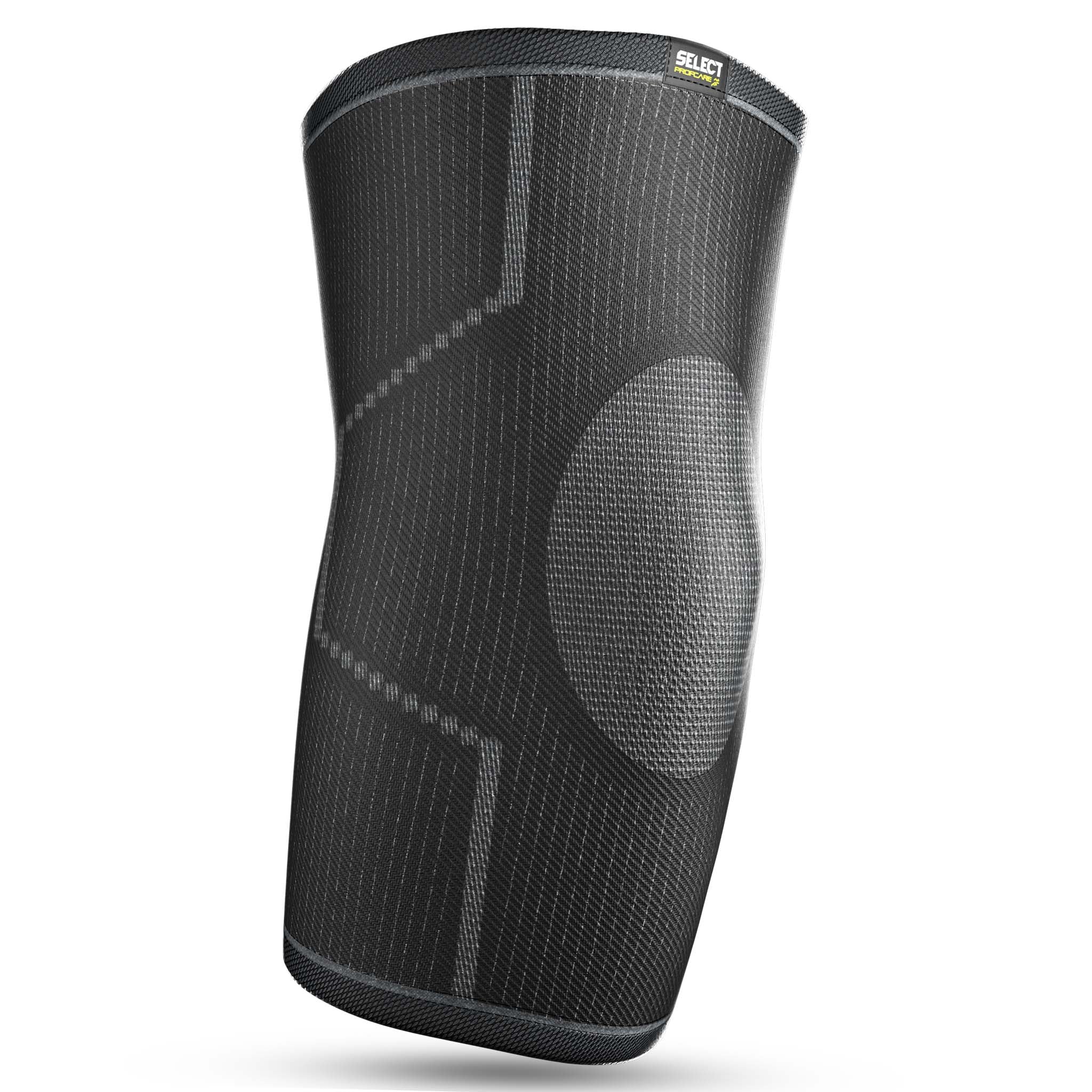 Front page of black Elbow support, sports support, with grey textured detailing.